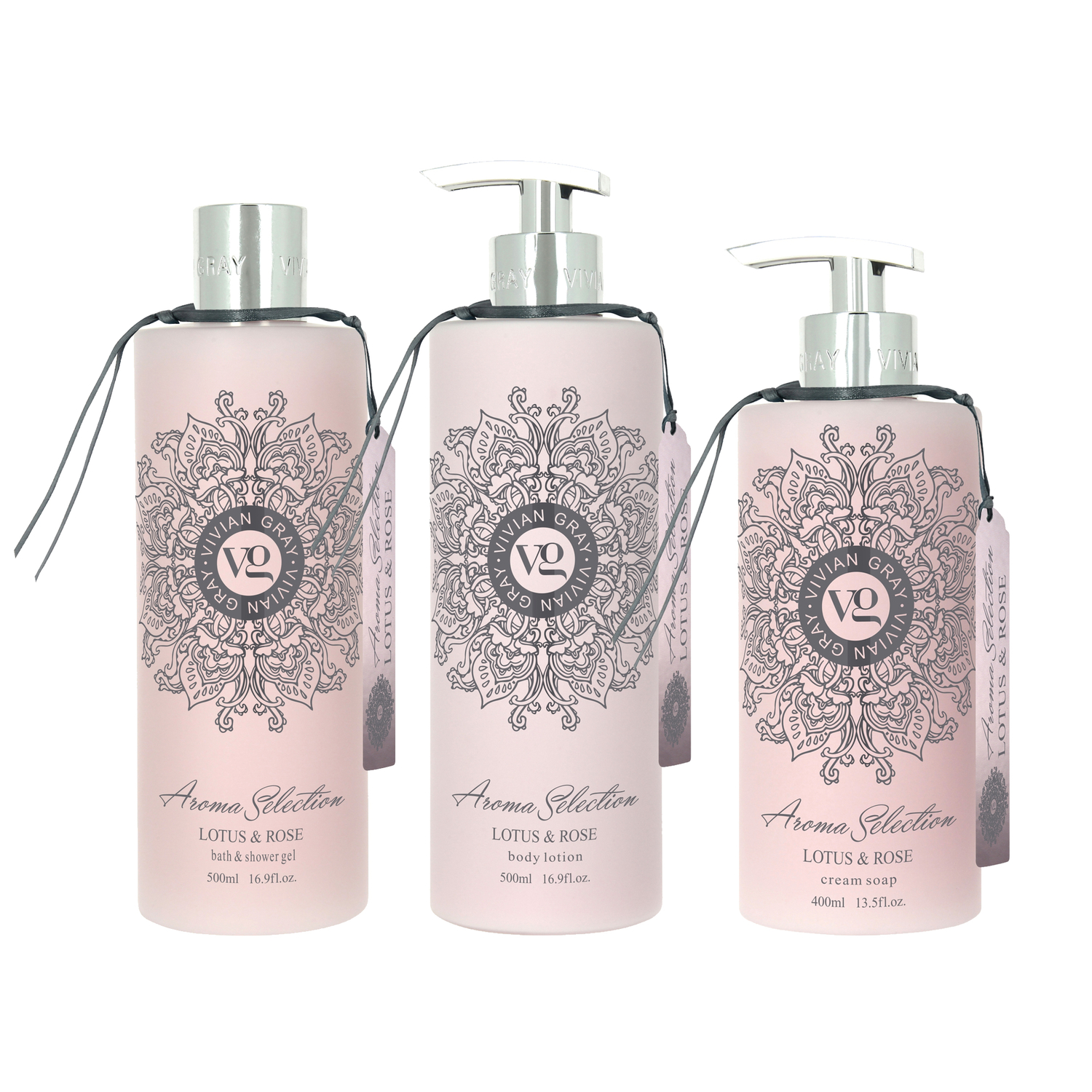 VIVIAN GRAY ASLR Aroma Selection "Lotus & Rose" Cream Soap & Body Lotion & Shower Gel, pink (1400 ml)