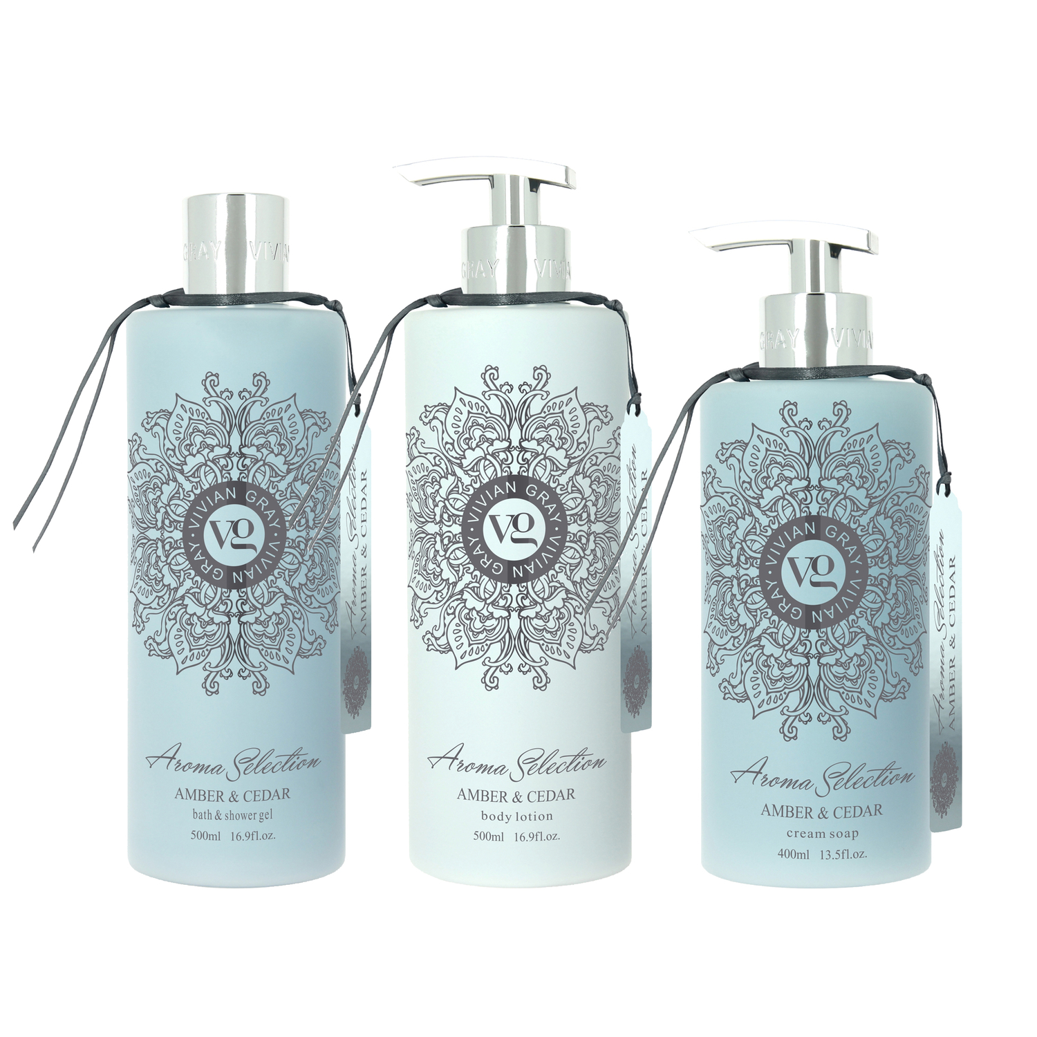 VIVIAN GRAY ASAC Aroma Selection Amber & Cedar, Cream Soap & Body Lotion & Shower Gel, blue (1400 ml)