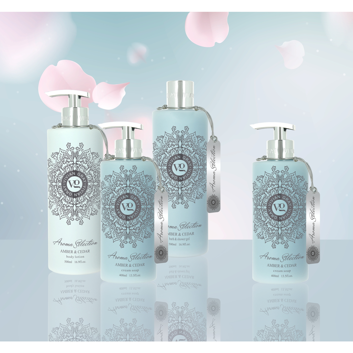 VIVIAN GRAY ASAC Aroma Selection Amber & Cedar, Cream Soap & Body Lotion & Shower Gel, blue (1400 ml)