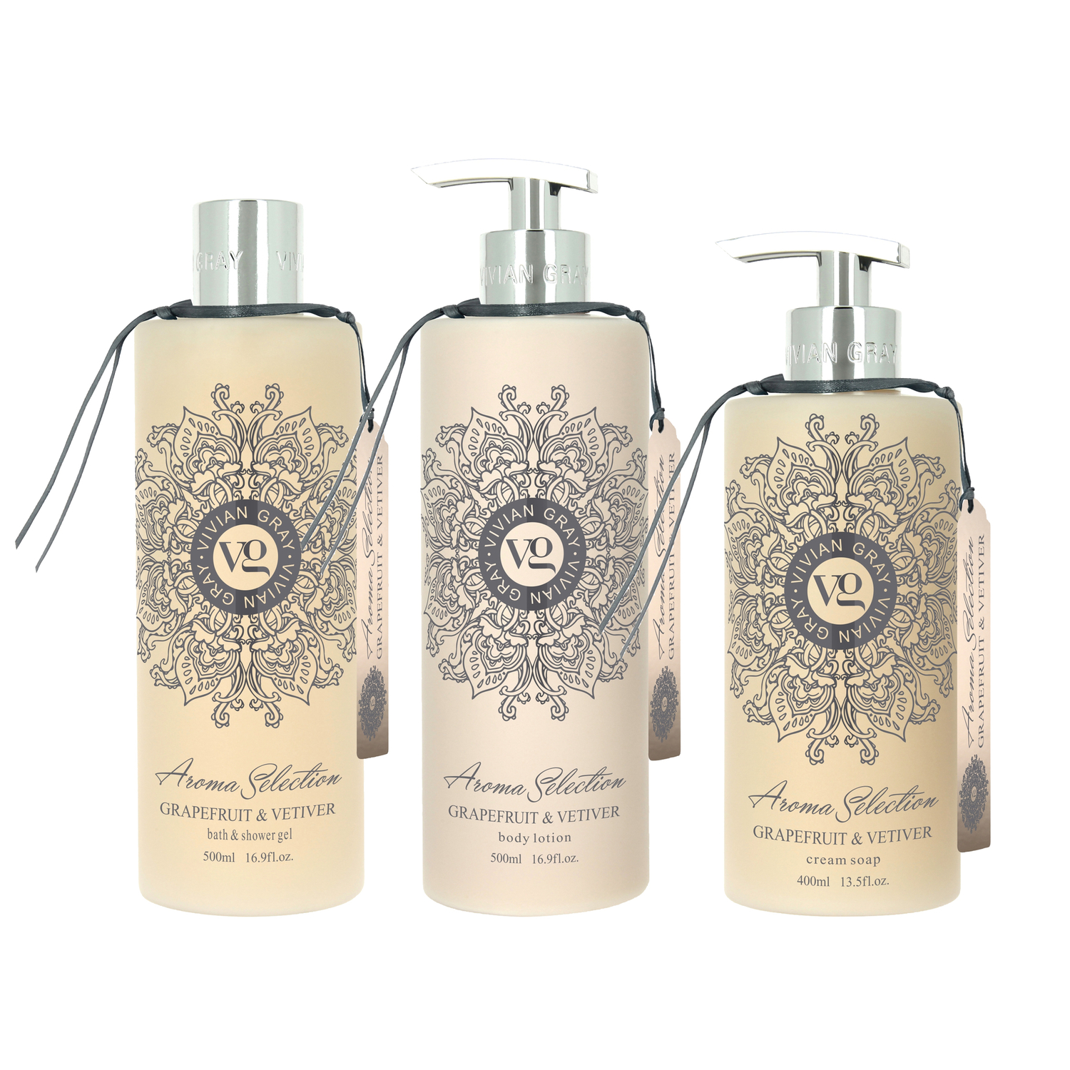 VIVIAN GRAY Aroma Selection Body Care Set Grapefruit & Vetiver Cream Soap & Body Lotion & Shower Gel (1400 ml)