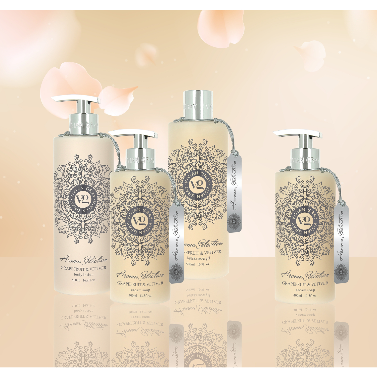 VIVIAN GRAY Aroma Selection Body Care Set Grapefruit & Vetiver Cream Soap & Body Lotion & Shower Gel (1400 ml)