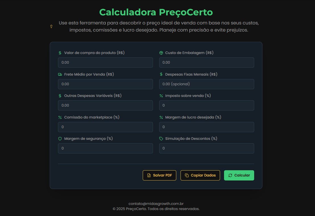 PreçoCerto – A Calculadora Inteligente para Precificar com Lucro Real