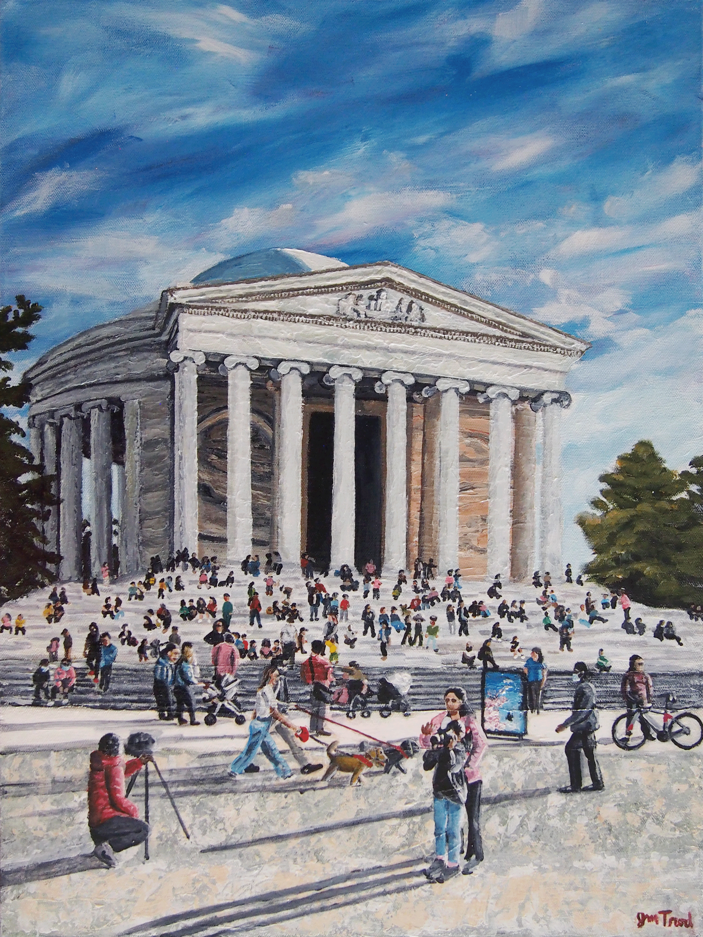 Cherry Blossom Visitors at Jefferson Memorial (24" x 18" x 0.75")