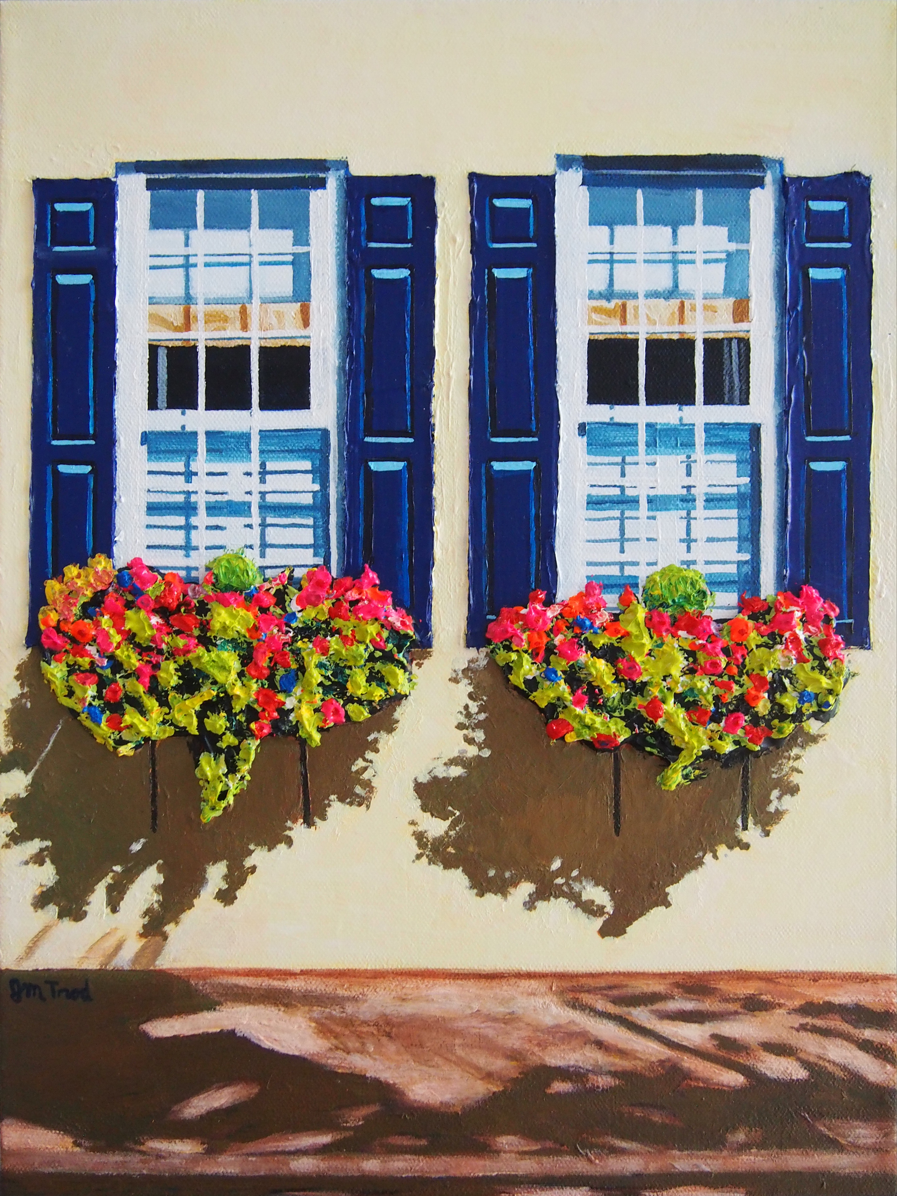 Flowers and Blue Shutters (12" x 16" x 1.5")