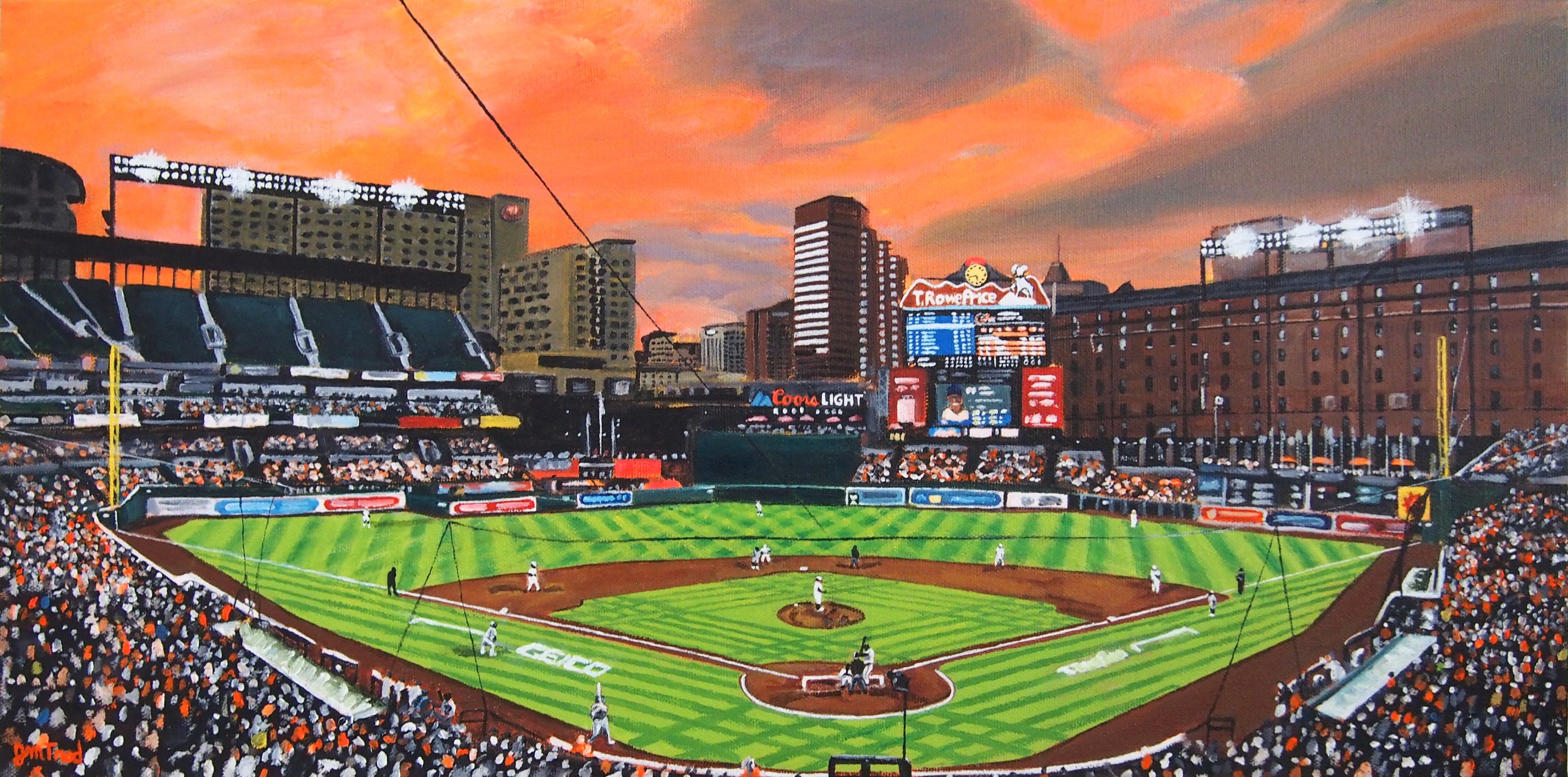 Orange Sunset at Camden Yards (12" x 24" x 0.75")