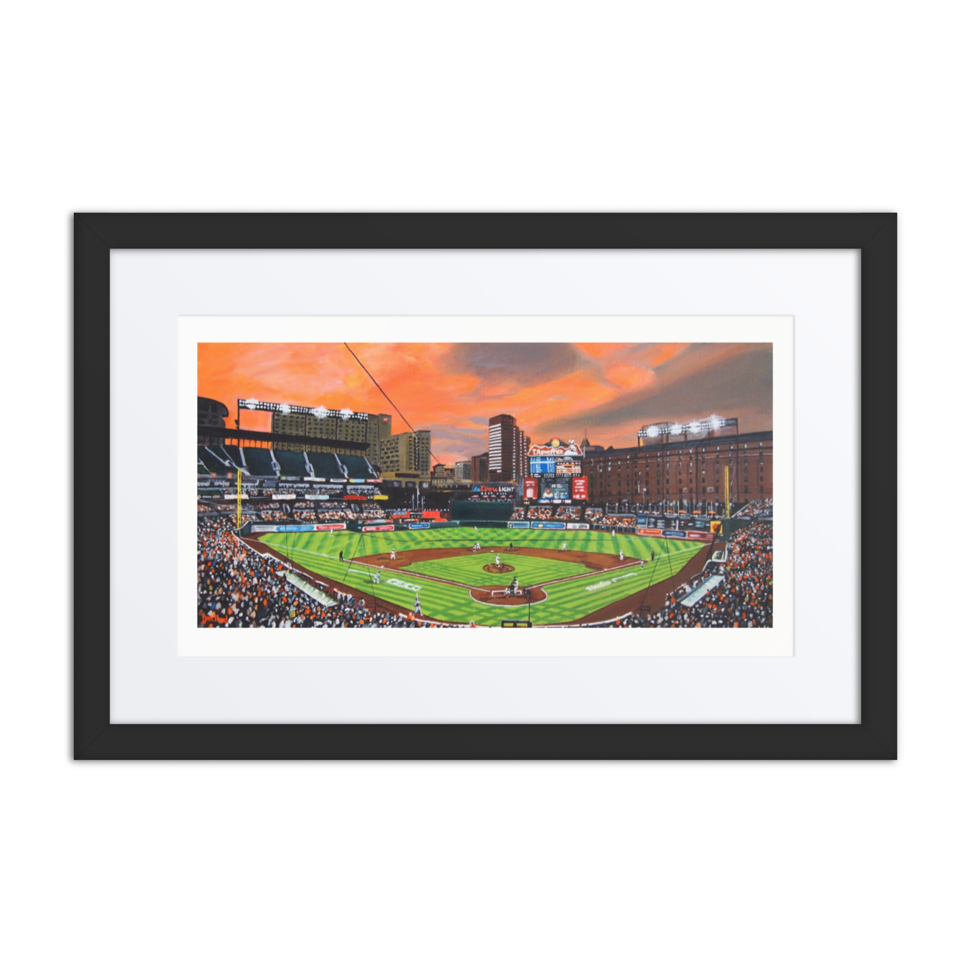 Orange Sunset at Camden Yards (PRINT WITH MAT. Frame is 12 x 18)