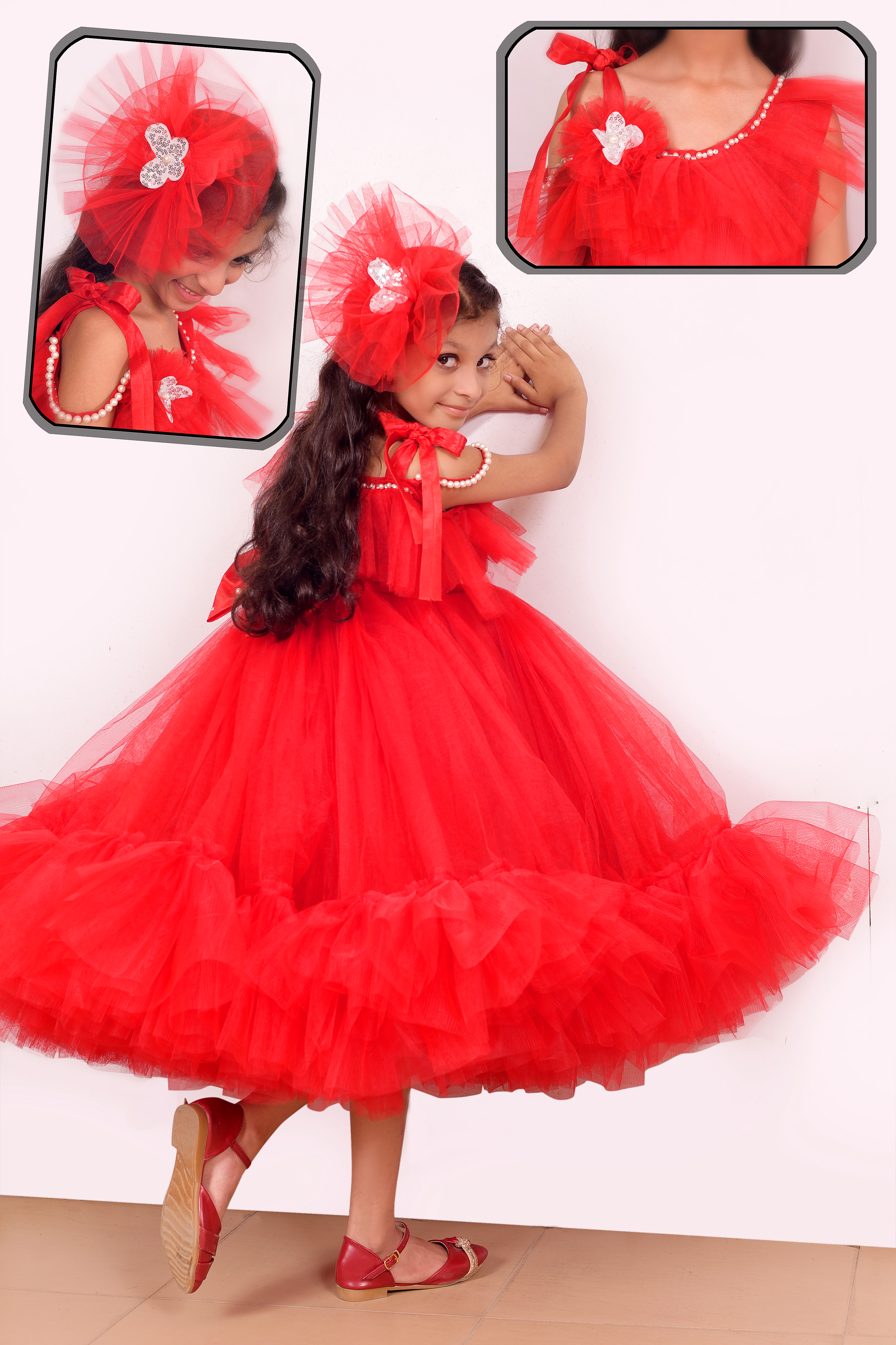 Elegant Red Frilled Frocks