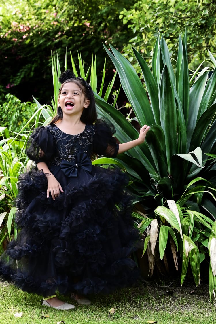 Elegant Black Ruffled Girl's Dress