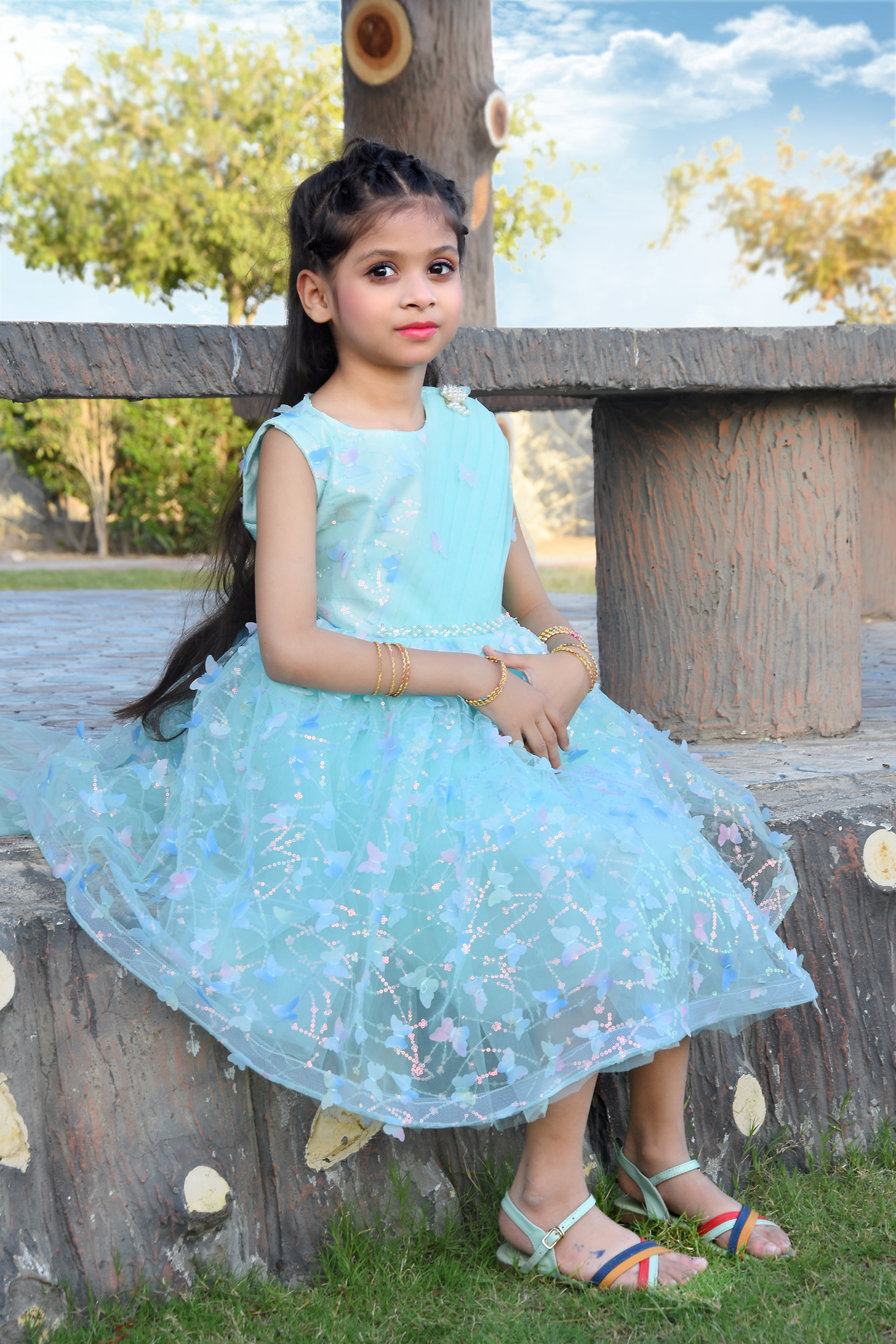 Blue Sparkling Frock For Small Girls
