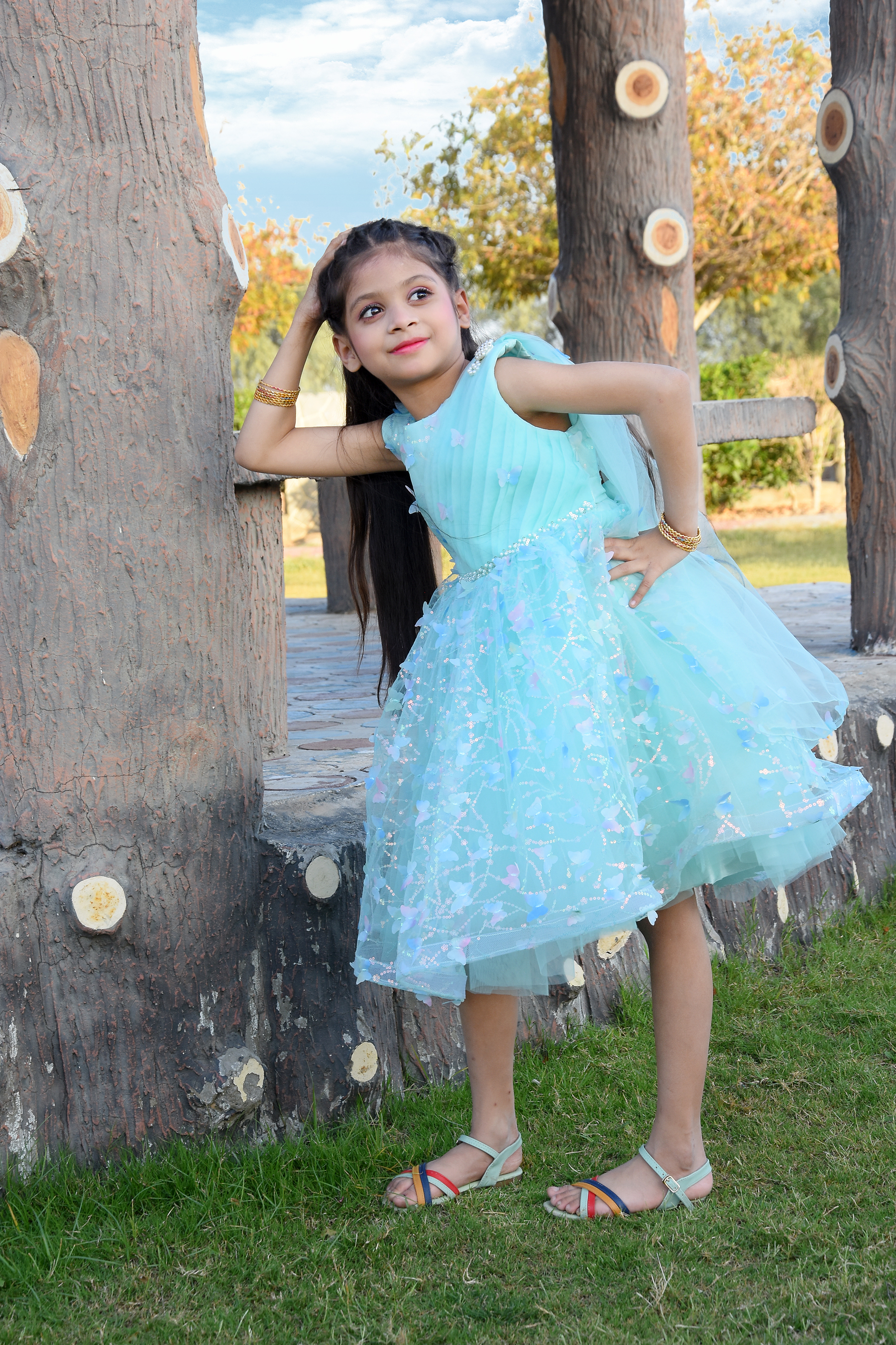 Blue Sparkling Frock For Small Girls