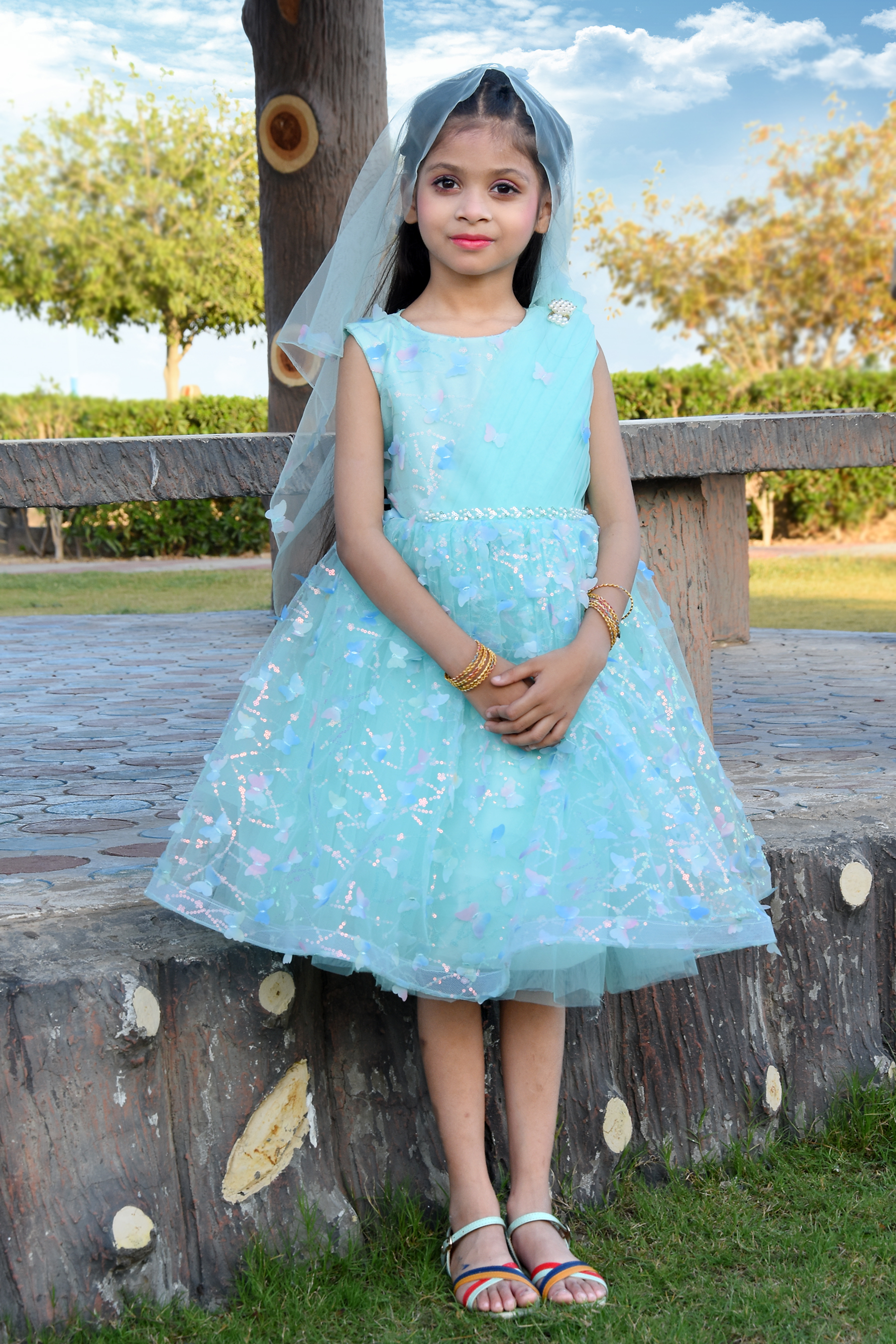 Blue Sparkling Frock For Small Girls