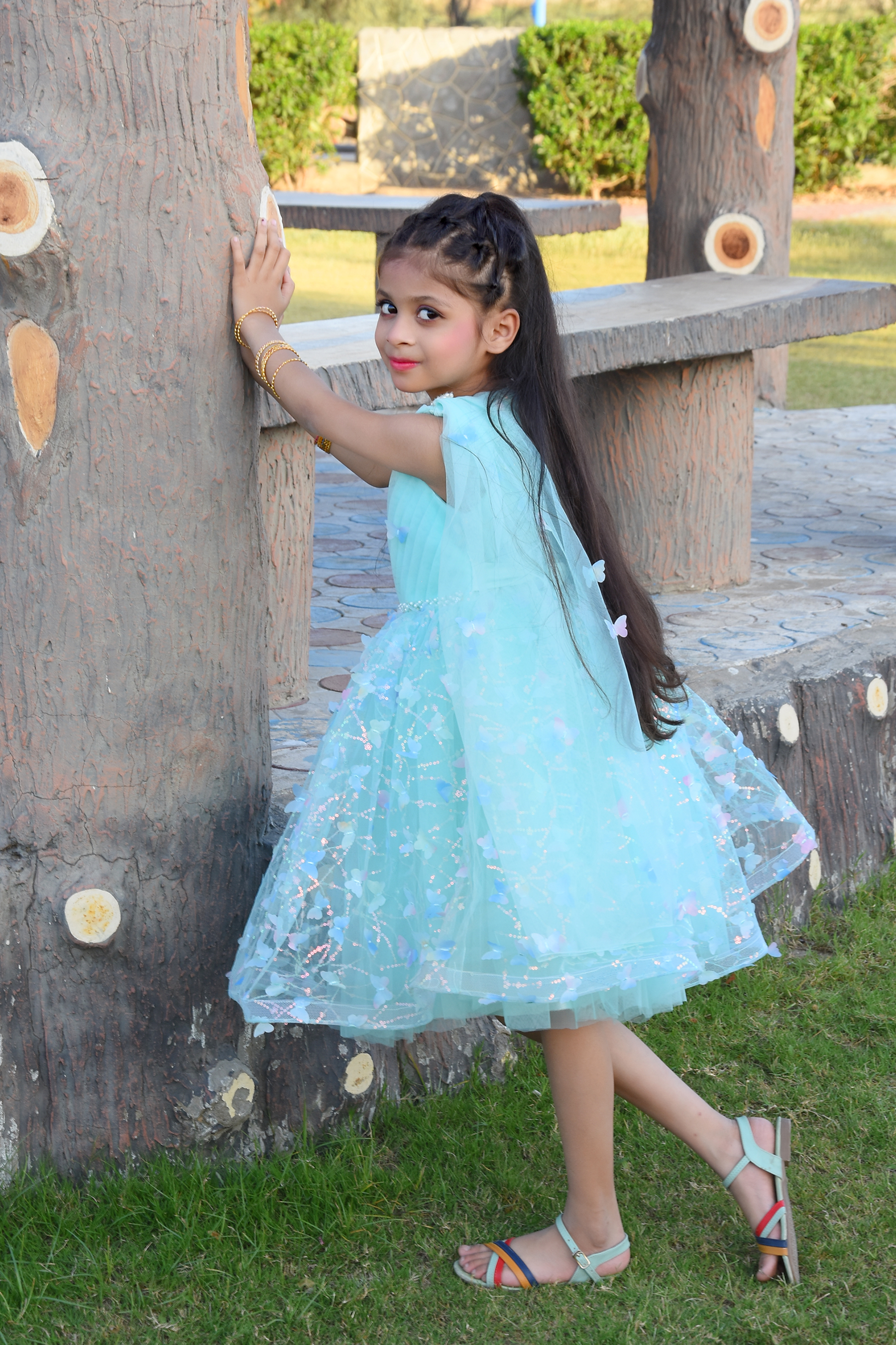 Blue Sparkling Frock For Small Girls