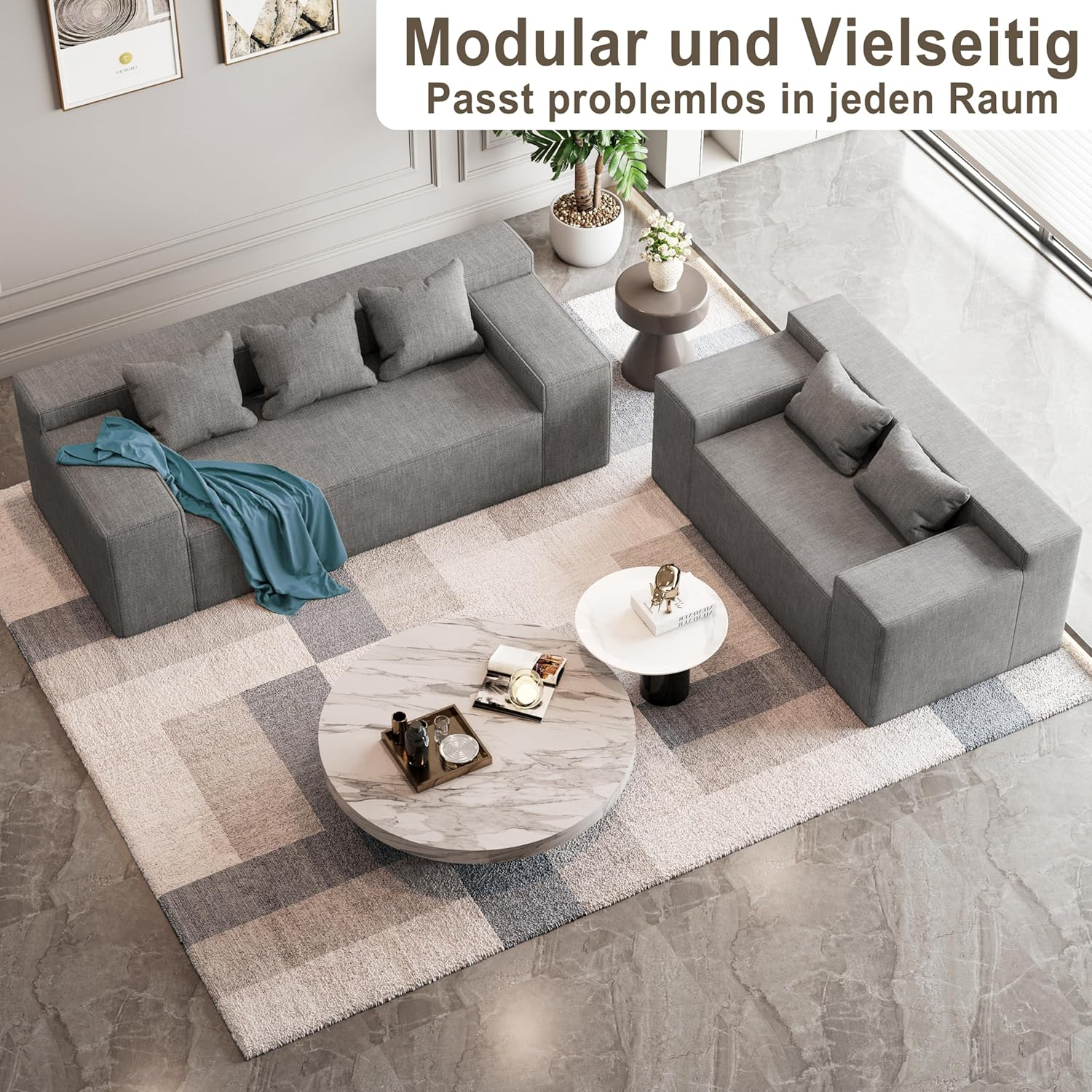 3-Seater Sofa, Hybrid Sofa in a Box, No Assembly Required, Comfy Sofa Couch with 3 Matching Pillows, Cat-Scratch Resistant Linen, Couch for Living Room or Bedroom, Grey