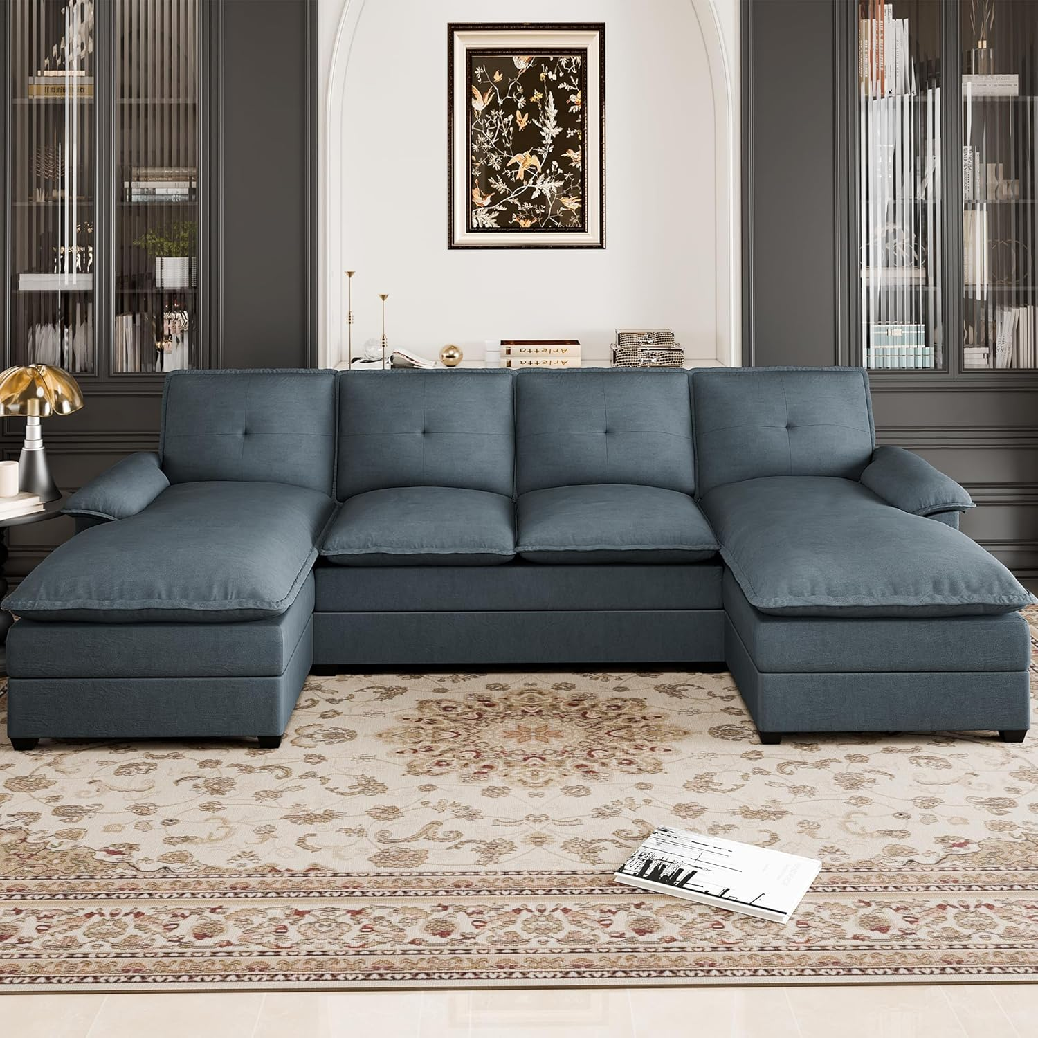 110" Sectional Sofa Couch, U-Shaped Modular Couch Sleeper with Thick Cushion & Soft Backrest, 4 Seat Sofa Couch with Double Chaise for Living Room
