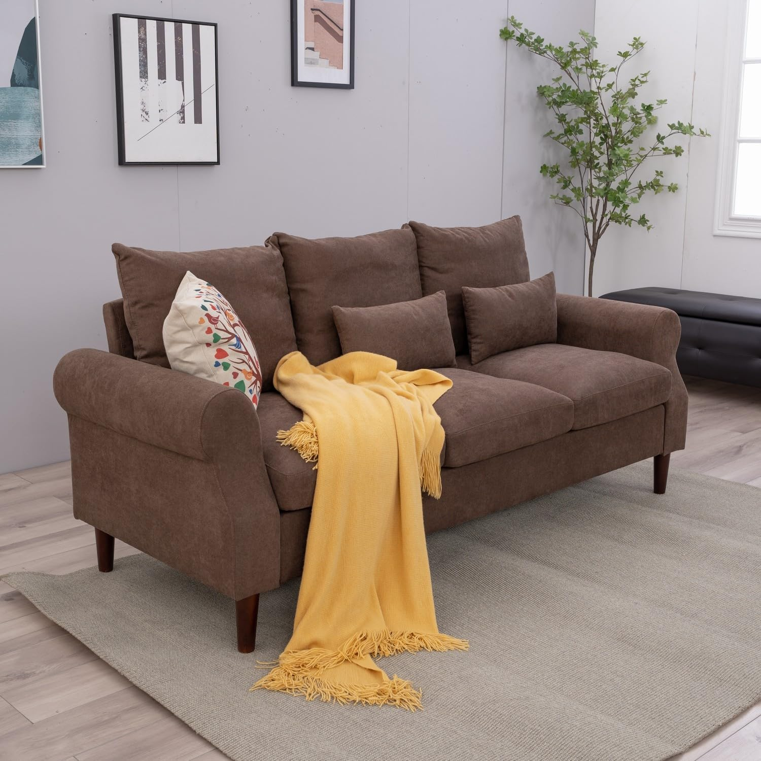 Modern Loveseat Sofas for Living Room, Fabric Couch with Solid Wood, Metal, Removable Cover, Small Sofas Couches for Small Spaces,Easy to Install