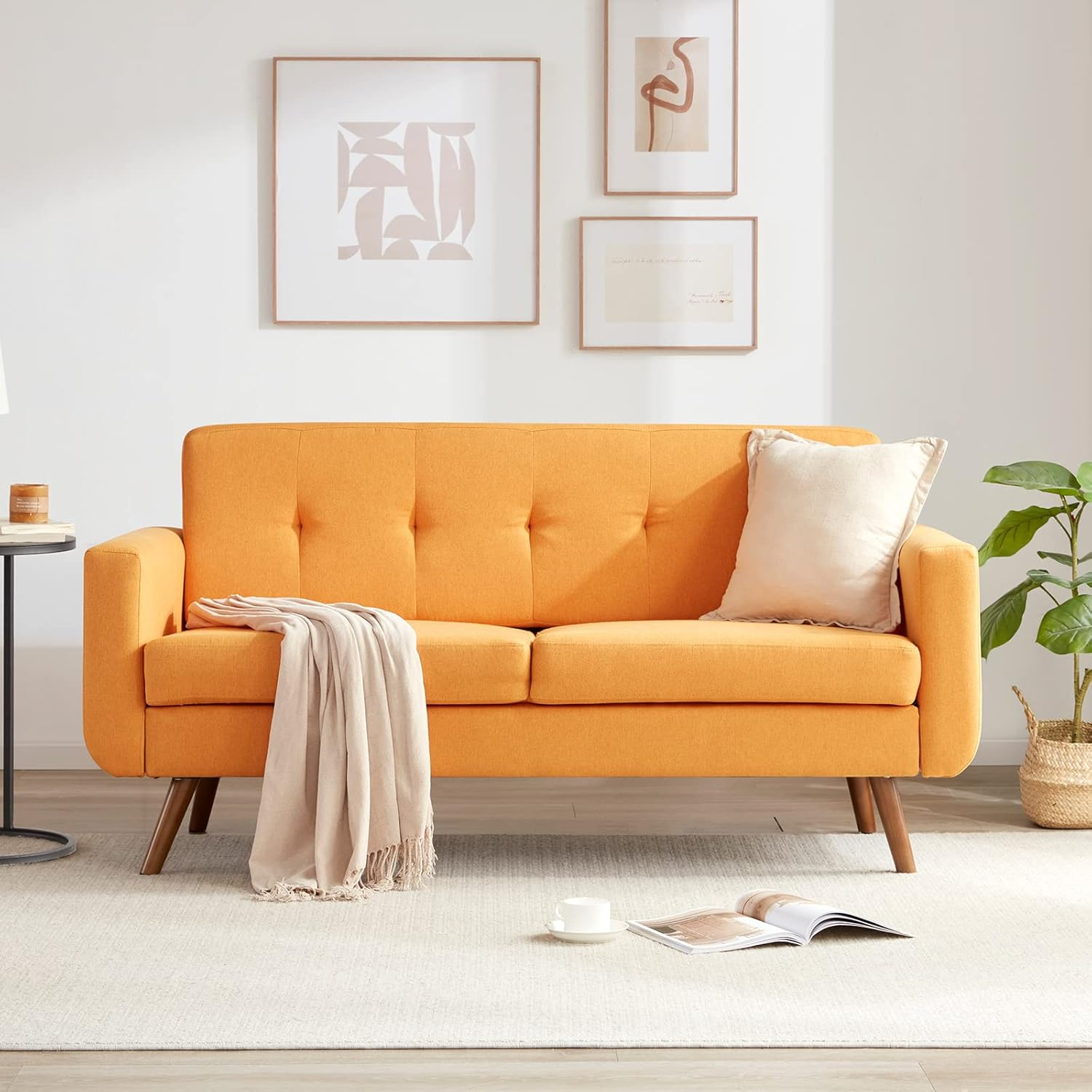 65" W Linen loveseat Sofa, Easy to Assemble, Modern Furniture with Thickened Cushion, Perfect Couch for Living Room, Office, Bedroom (Orange)