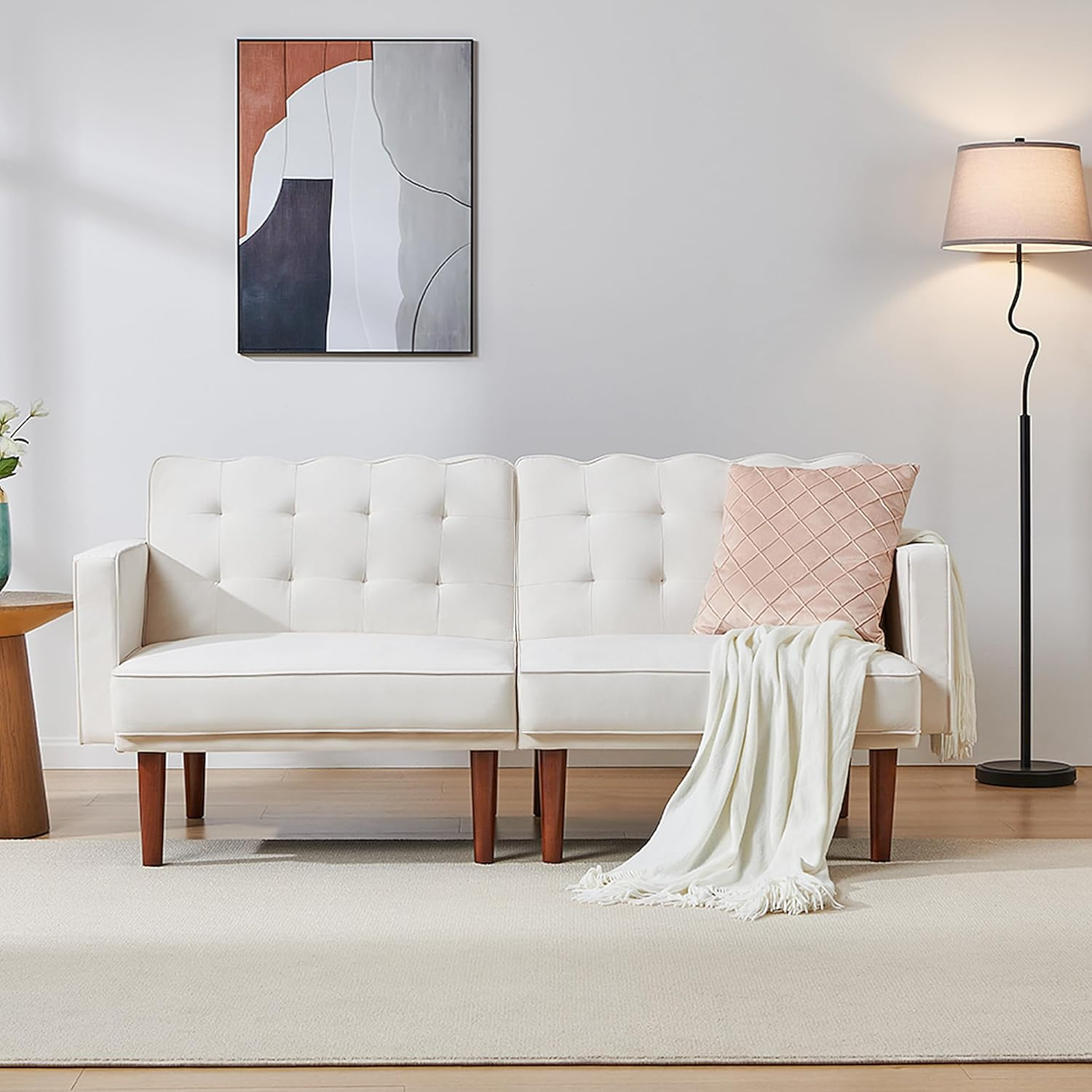 71" Fabric Sleeper Sofa, Mid Century Sofa Cama Moderno, Convertible Sofa Bed Couch with Adjustable Backrest, Versatile Loveseat Small Sofa for Living Room,Dorm, Velvet Beige
