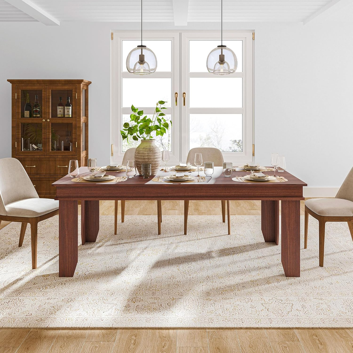 Farmhouse Dining Table for 6-8 People, 70.87" Long Wooden Kitchen Table with Sturdy Frame & Rustic Brown Finish - Seats 6 Rectangular Counter for Dinner, Kitchen, Dining Room