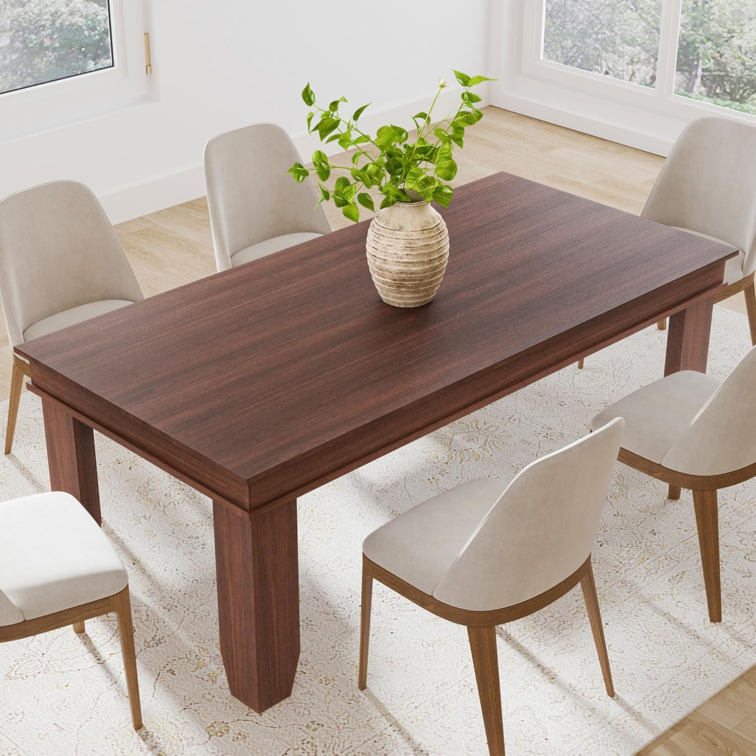 Farmhouse Dining Table for 6-8 People, 70.87" Long Wooden Kitchen Table with Sturdy Frame & Rustic Brown Finish - Seats 6 Rectangular Counter for Dinner, Kitchen, Dining Room