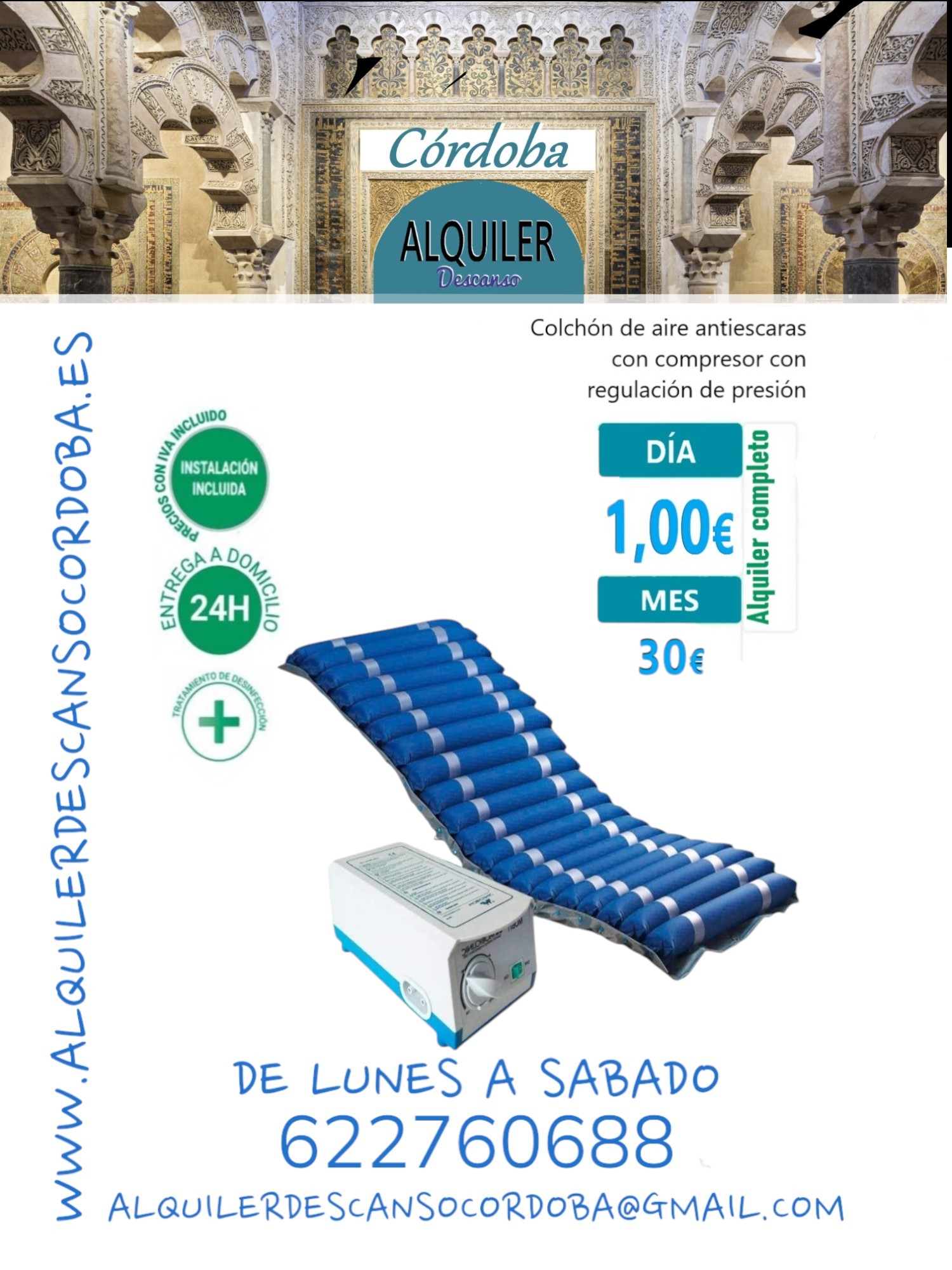 Colchón de aire anti escaras con compresor con regulación de presión