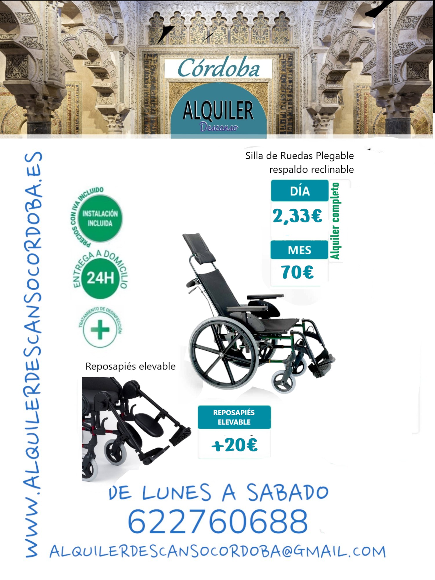 Silla de ruedas grandes respaldo reclinable