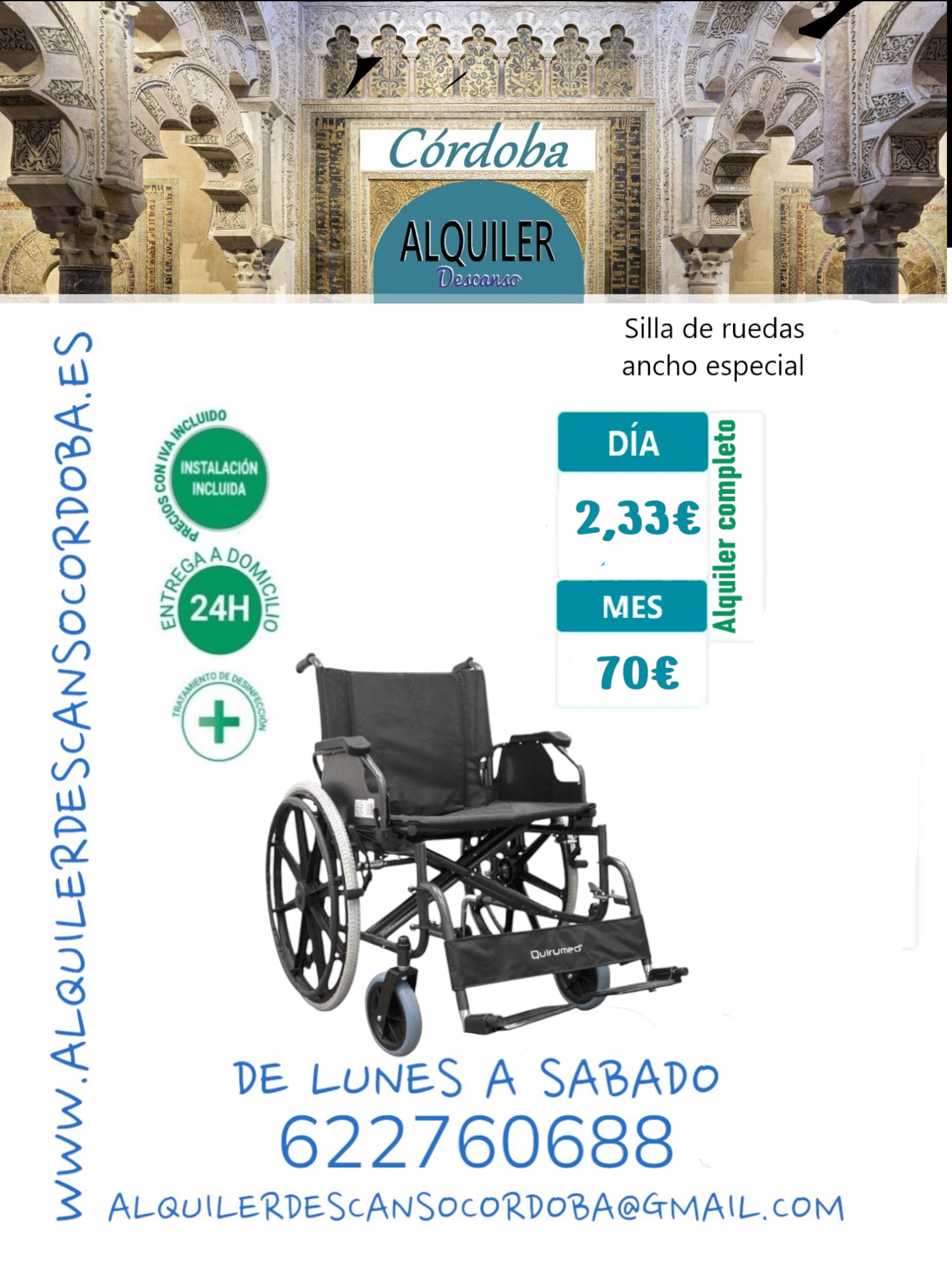 Silla de ruedas ancho especial.