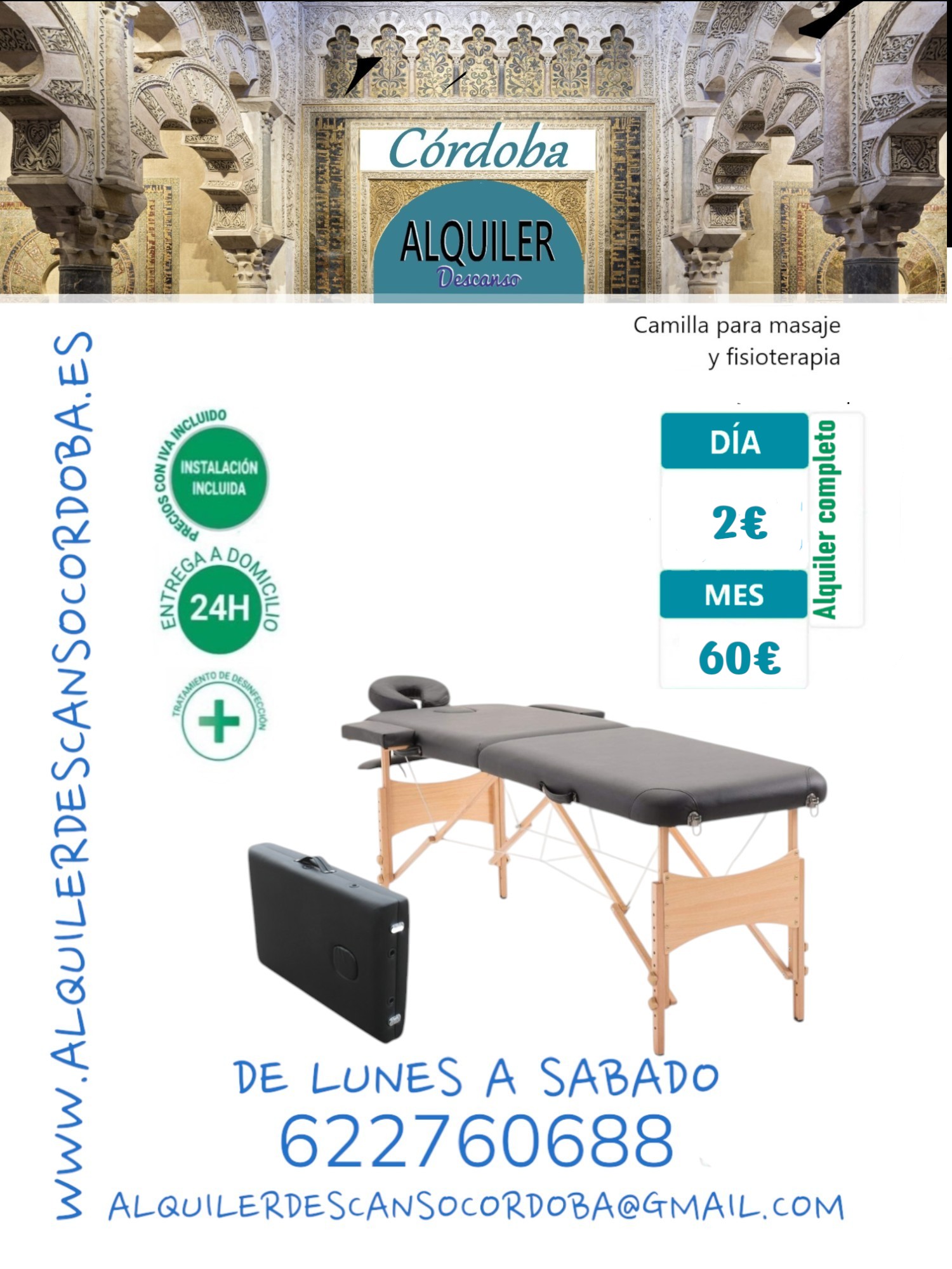 Camilla para masaje, fisioterapia y estética