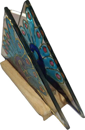 Hand-painted Peacock Glass Napkin Holder