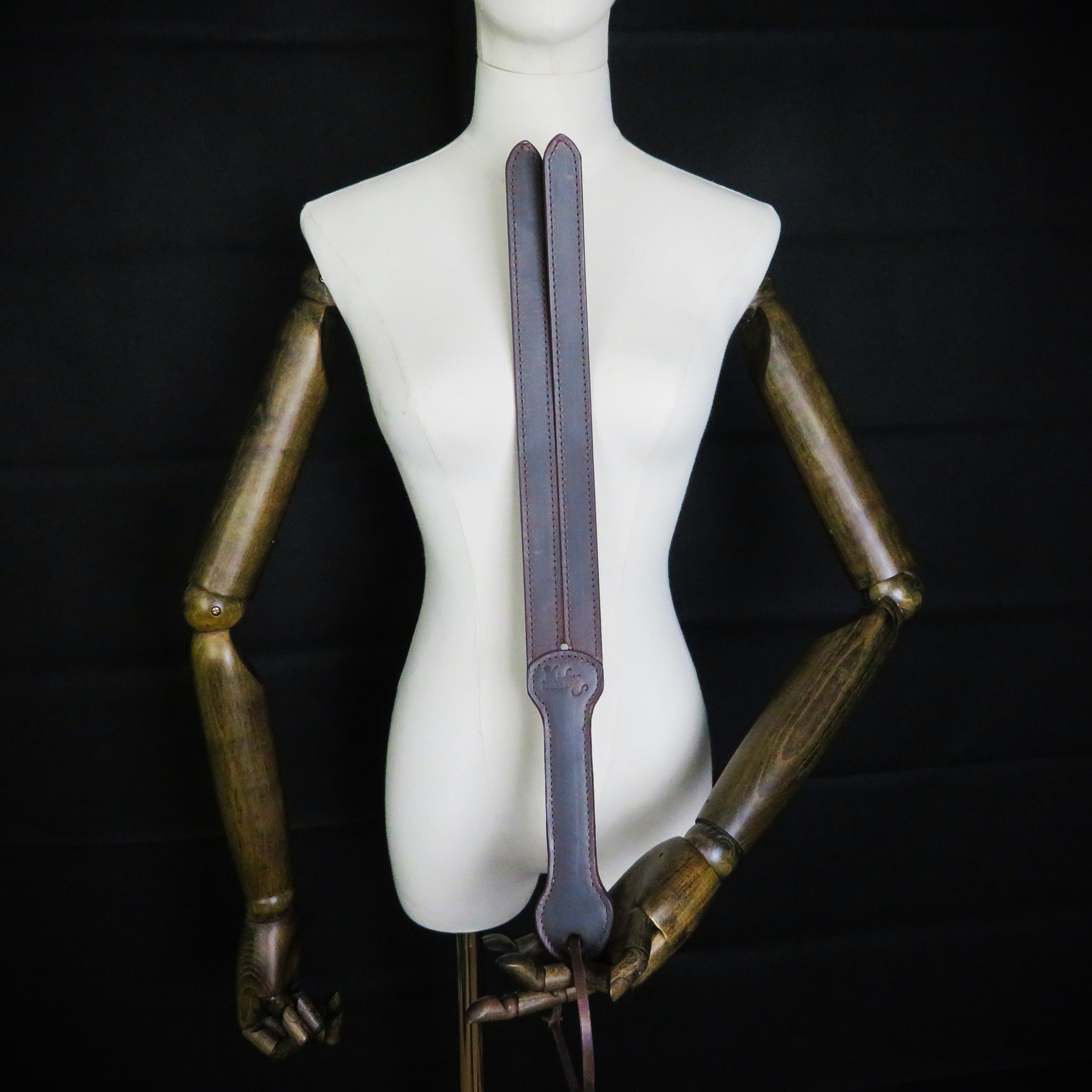 Handmade Leather Tawse Spanking Paddle – Double-Layer Brown Leather Spanker