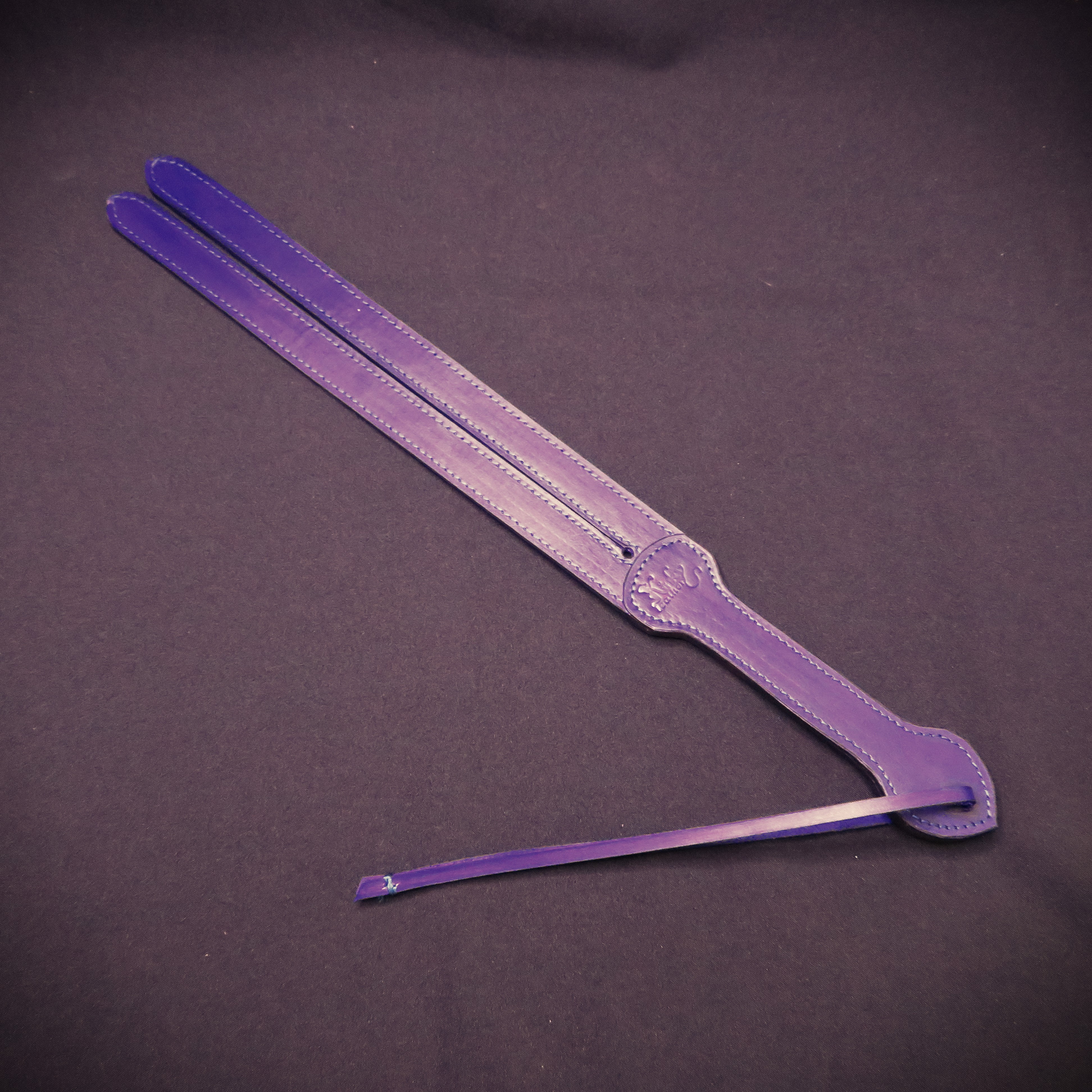 Handmade Leather Tawse Spanking Paddle – Double-Layer Purple Leather