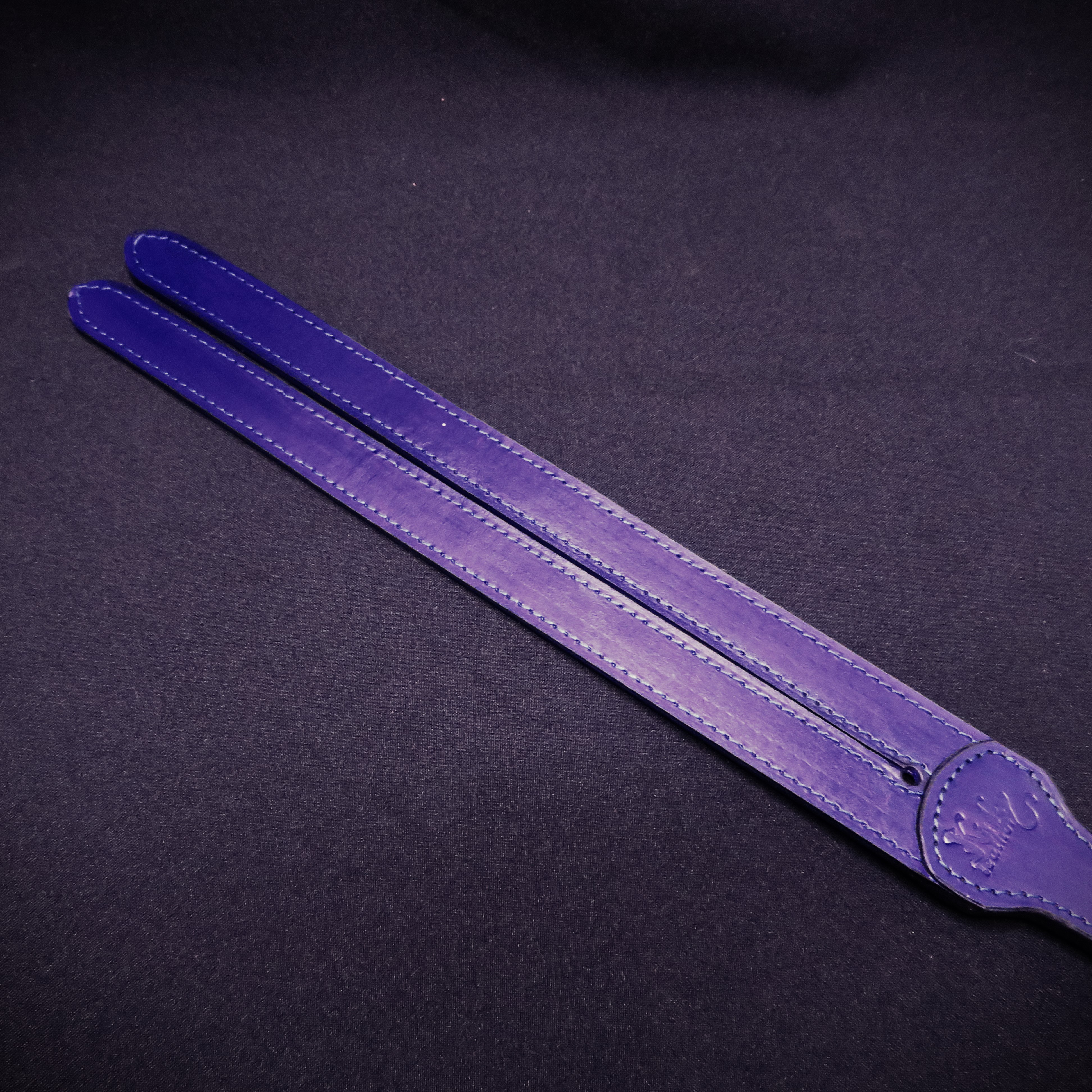 Handmade Leather Tawse Spanking Paddle – Double-Layer Purple Leather