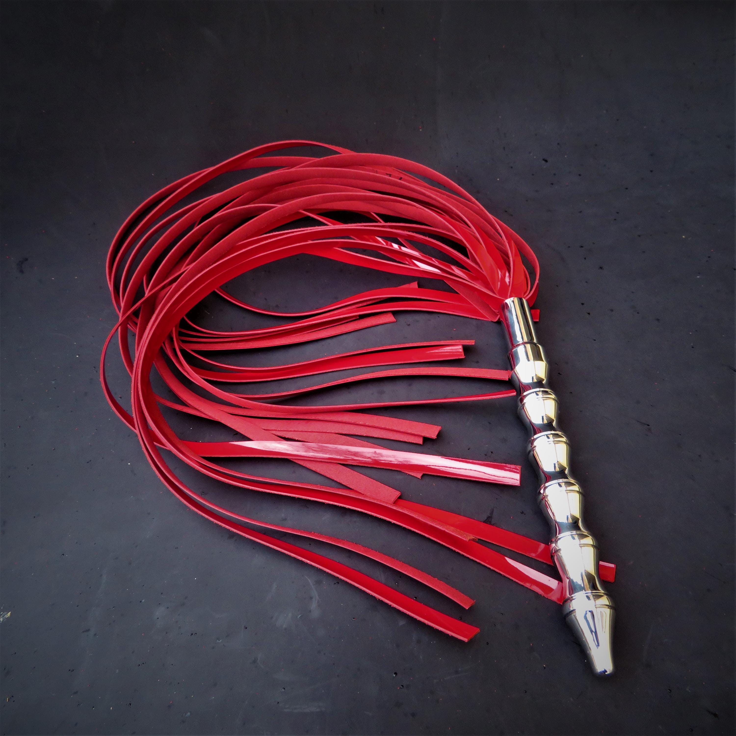 Red Patent Leather Flogger with Stainless Steel Handle