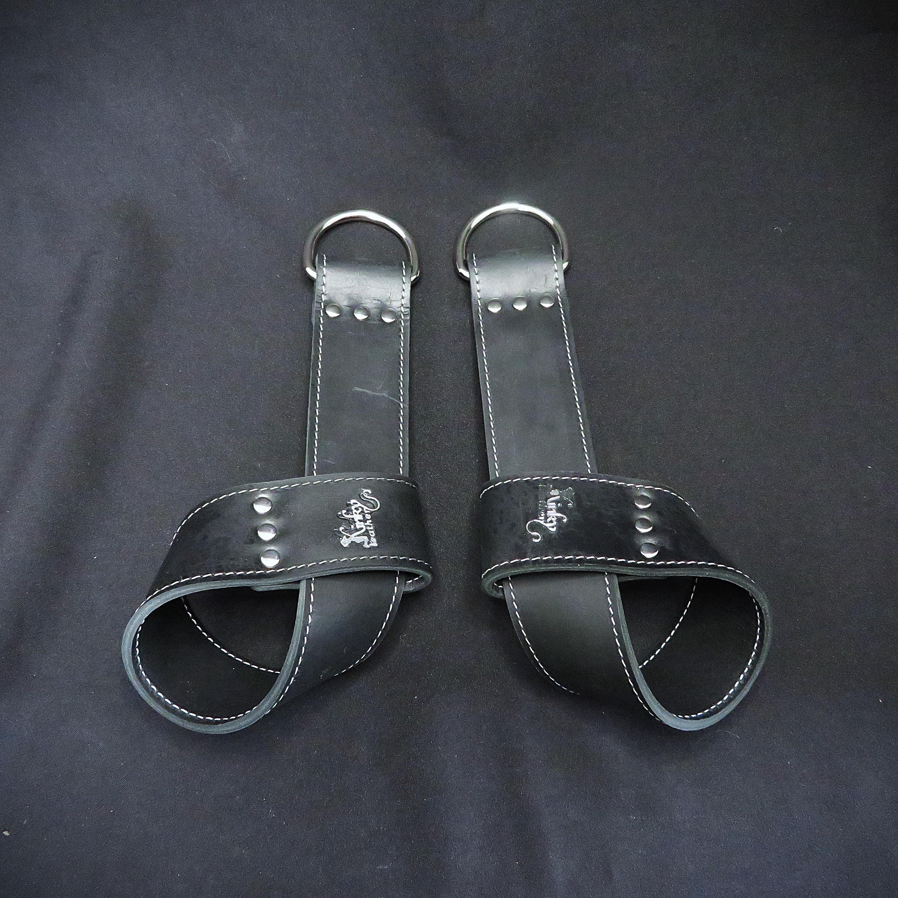 Handcrafted Black Leather Suspension Cuffs – Premium BDSM Restraints