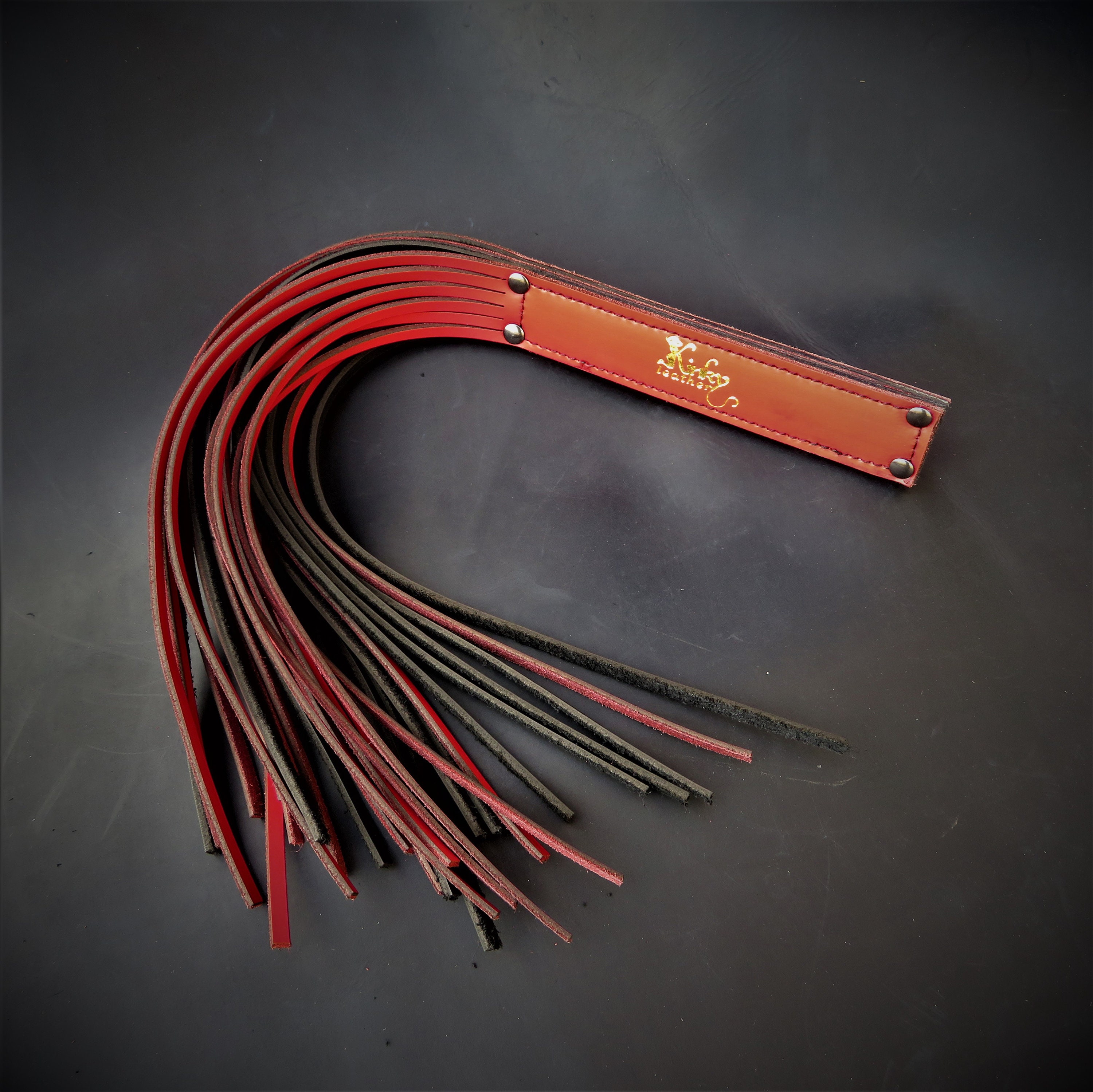 Handcrafted Black & Red Leather Flogger – Premium BDSM Accessory