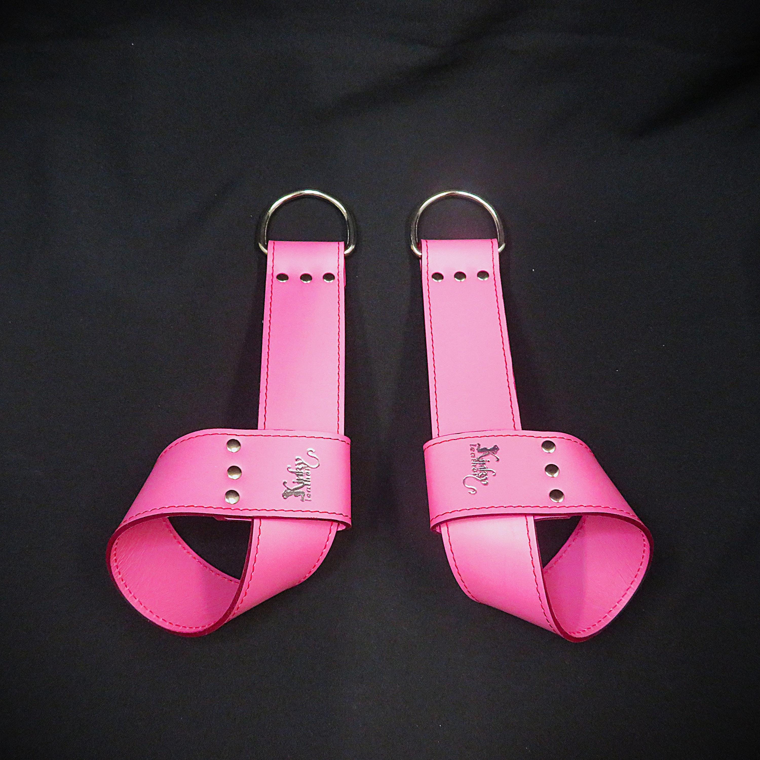 Handmade Pink Leather Suspension Cuffs – Premium Wrist and Ankle Restraints for Elevated Play