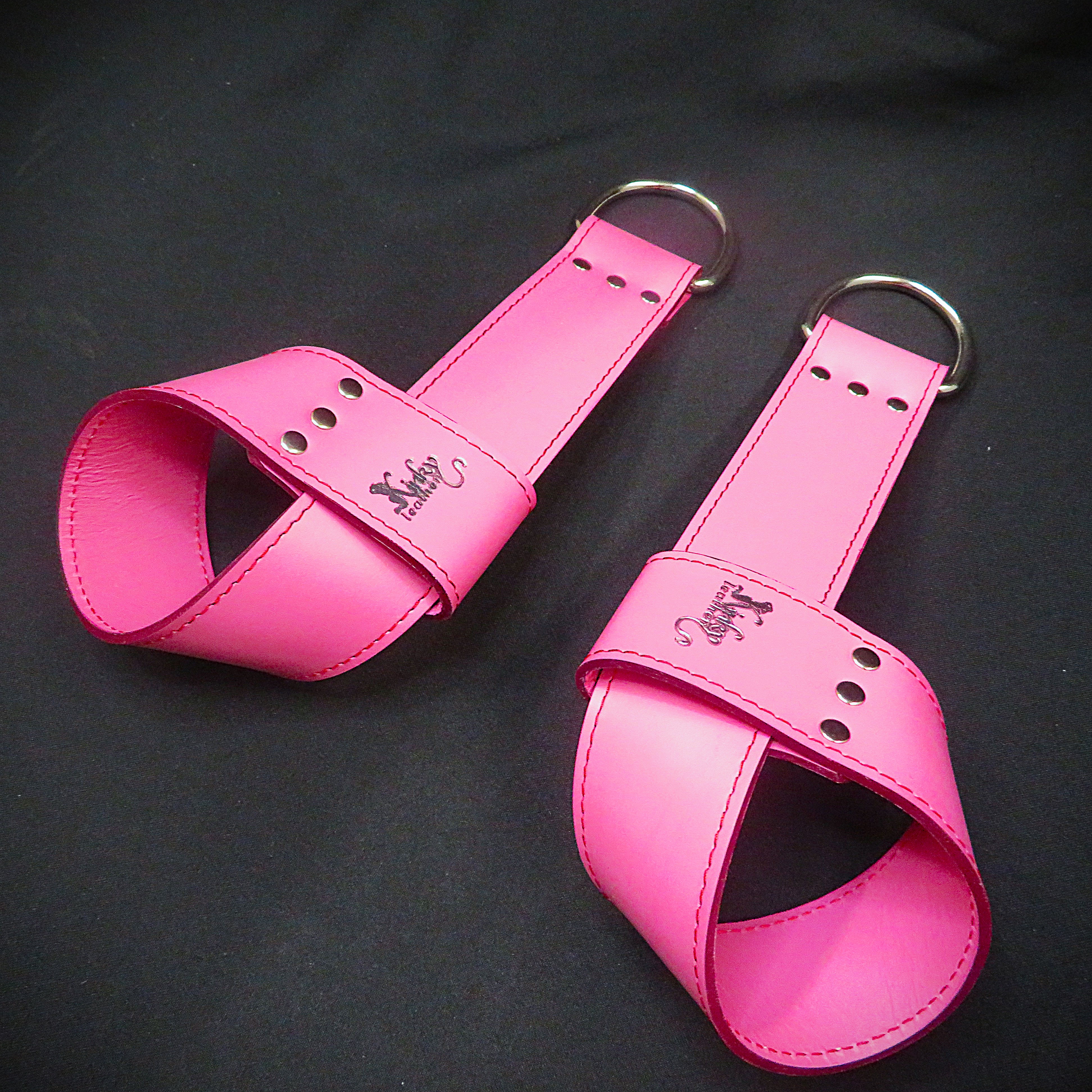 Handmade Pink Leather Suspension Cuffs – Premium Wrist and Ankle Restraints for Elevated Play