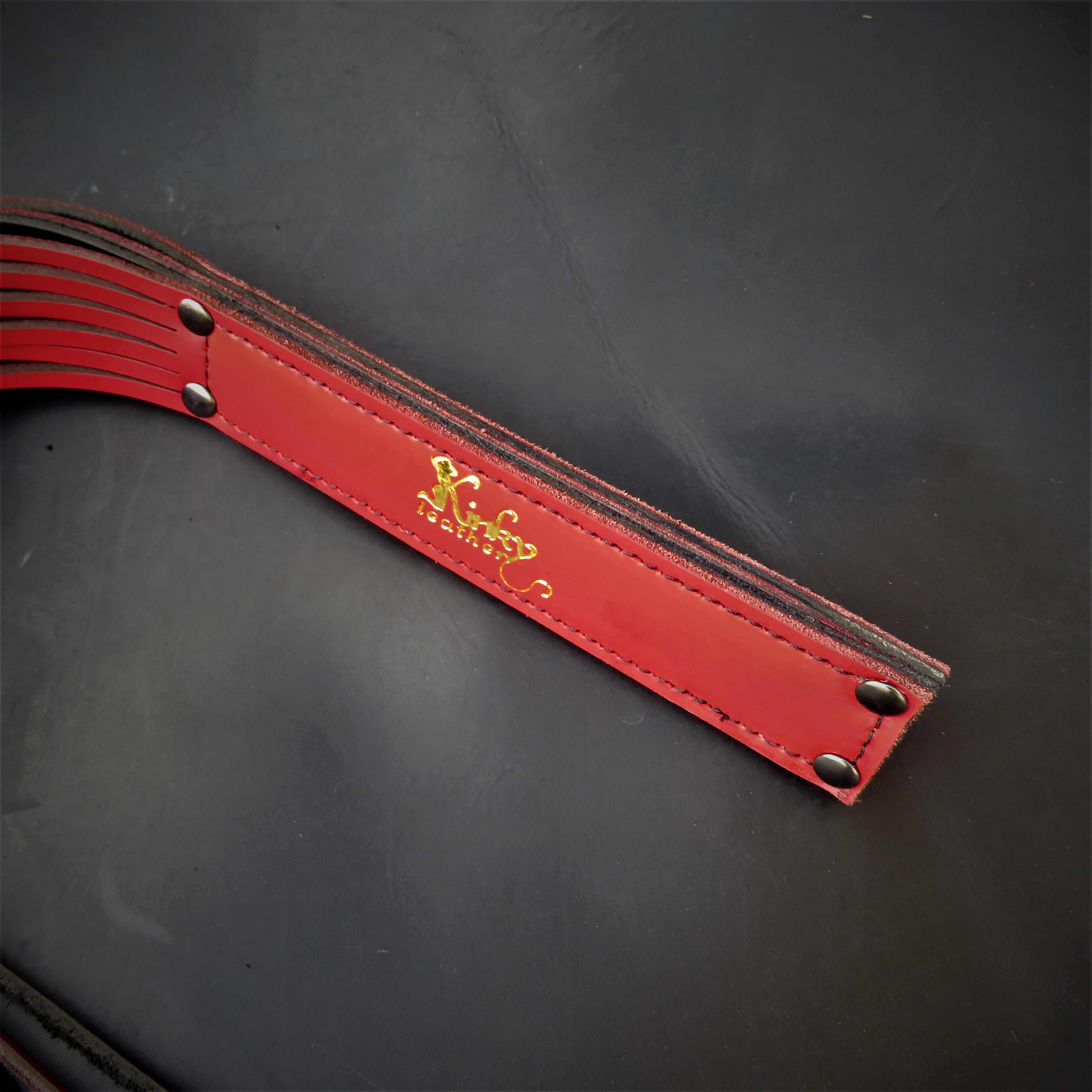 Handcrafted Black & Red Leather Flogger – Premium BDSM Accessory