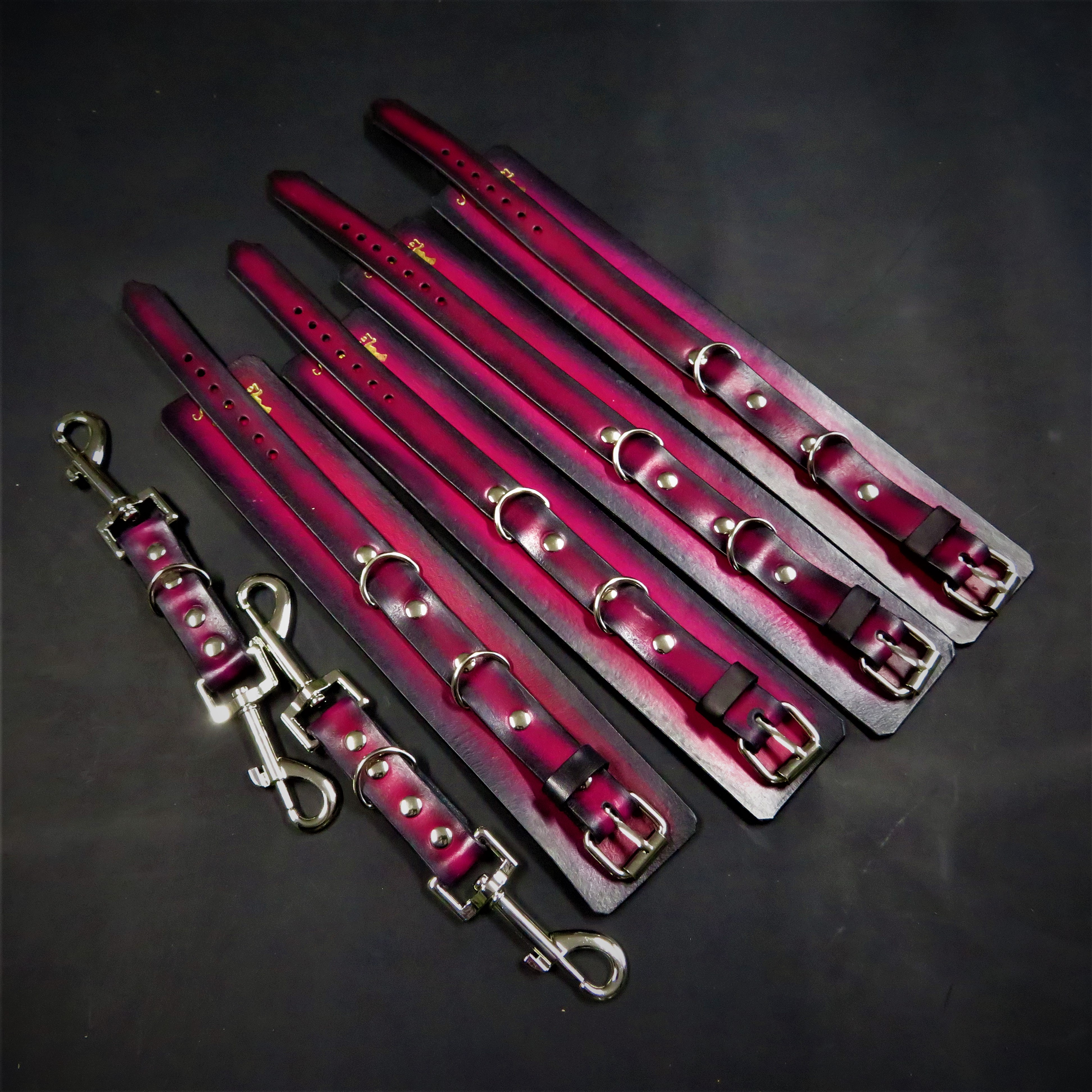Handcrafted Leather Restraint Set – Black & Red Leather Wrist and Ankle Cuffs
