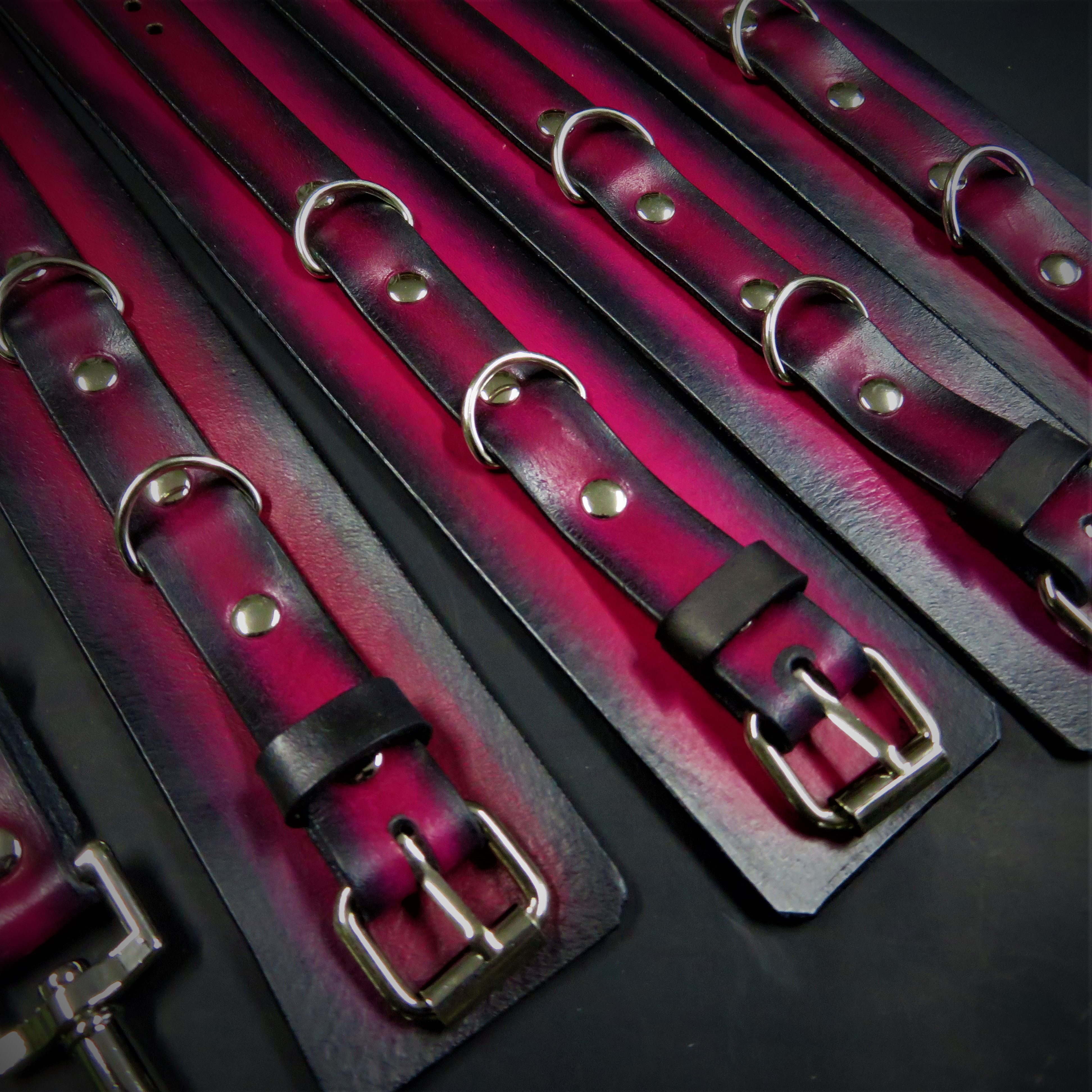 Handcrafted Leather Restraint Set – Black & Red Leather Wrist and Ankle Cuffs