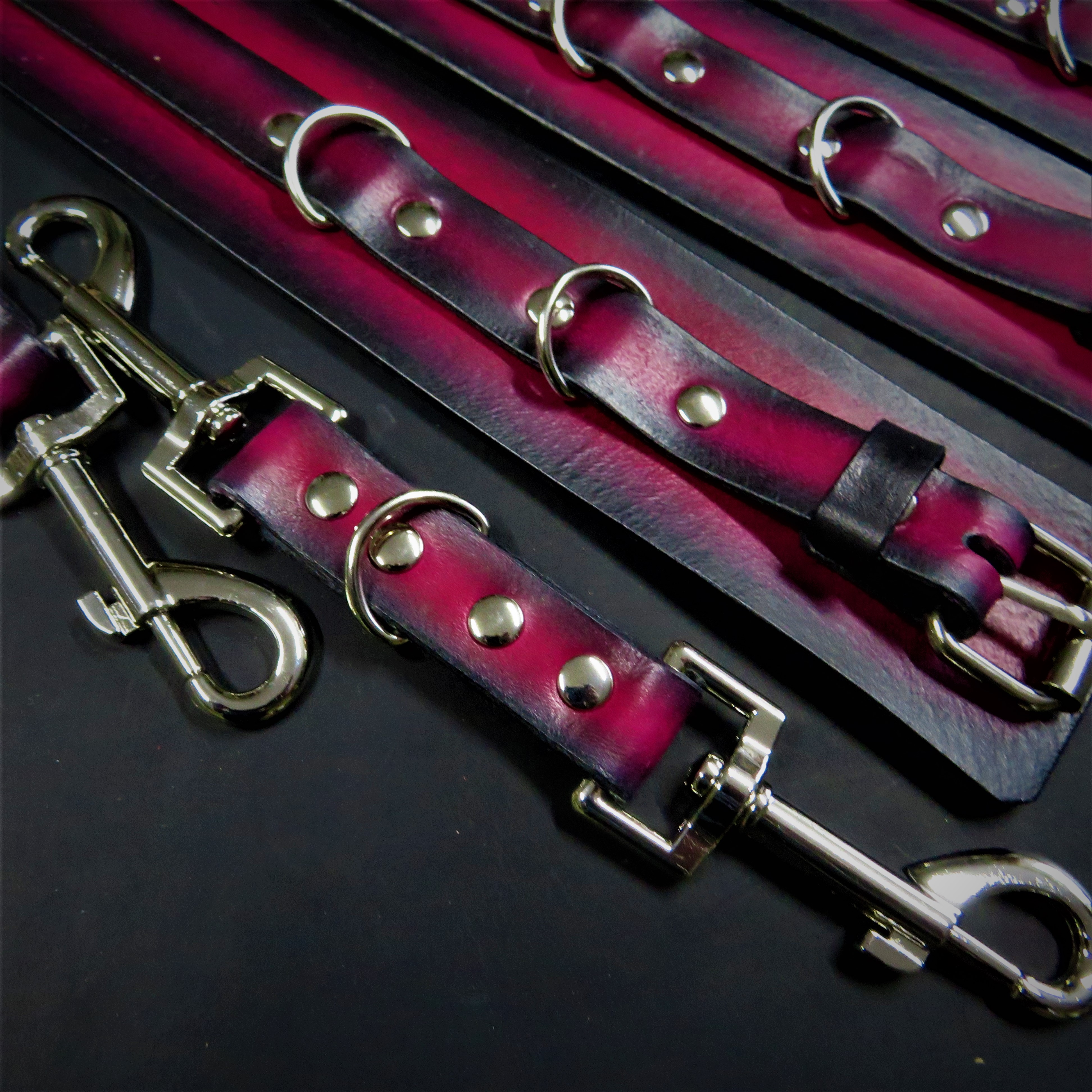 Handcrafted Leather Restraint Set – Black & Red Leather Wrist and Ankle Cuffs