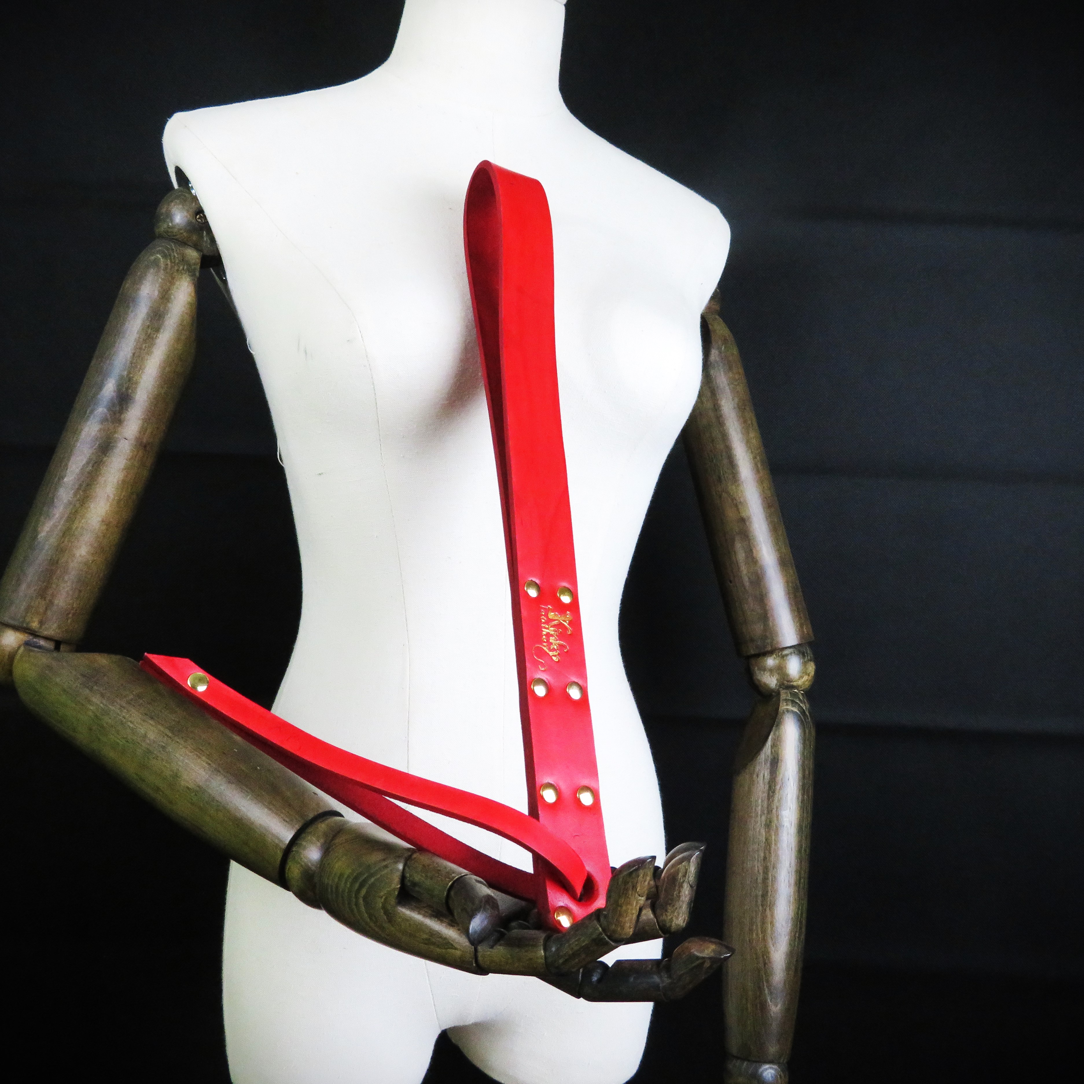  BDSM Leather Slapper – Red Genuine Leather Impact Play Toy