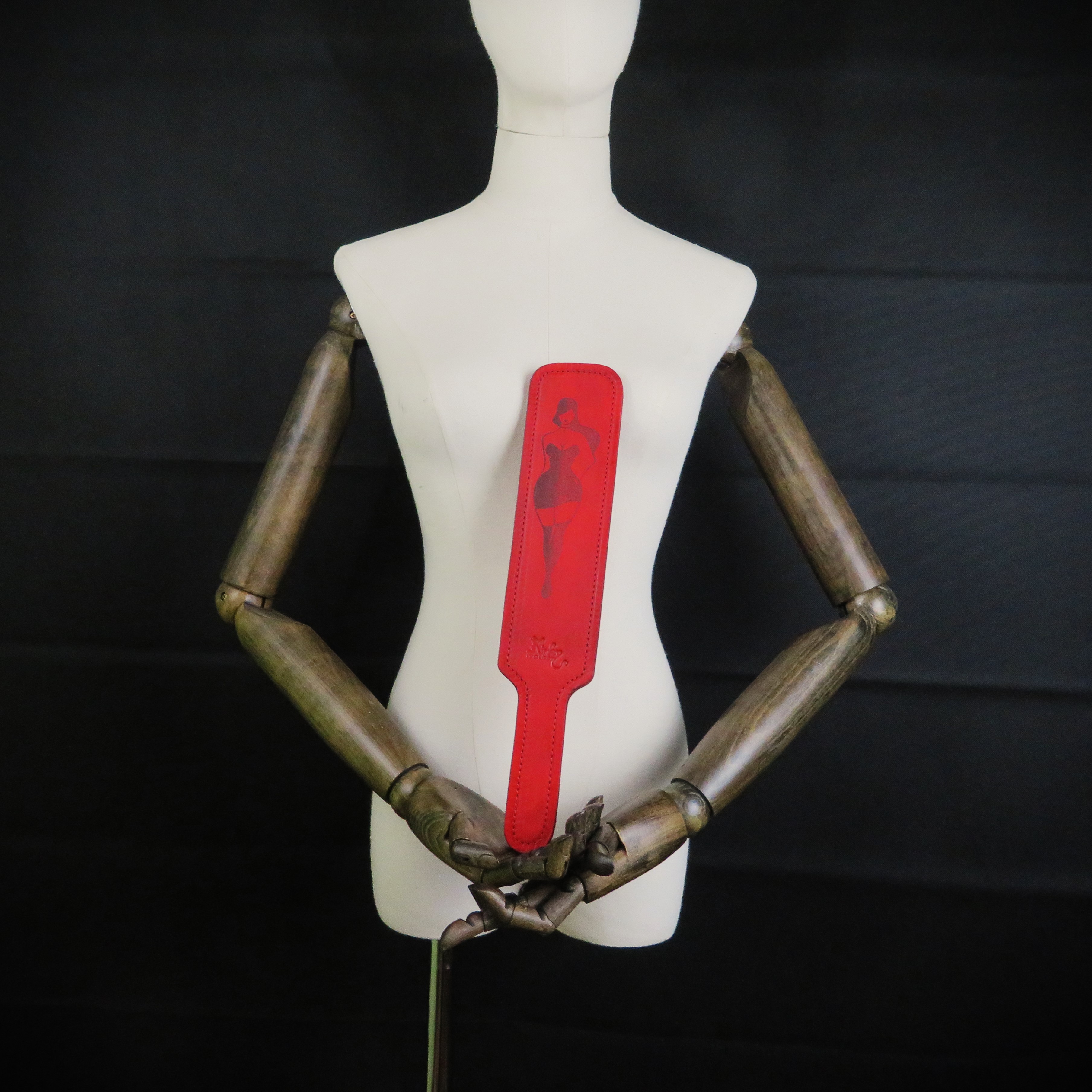 Handmade Red Leather Spanking Paddle – Engraved Woman Silhouette