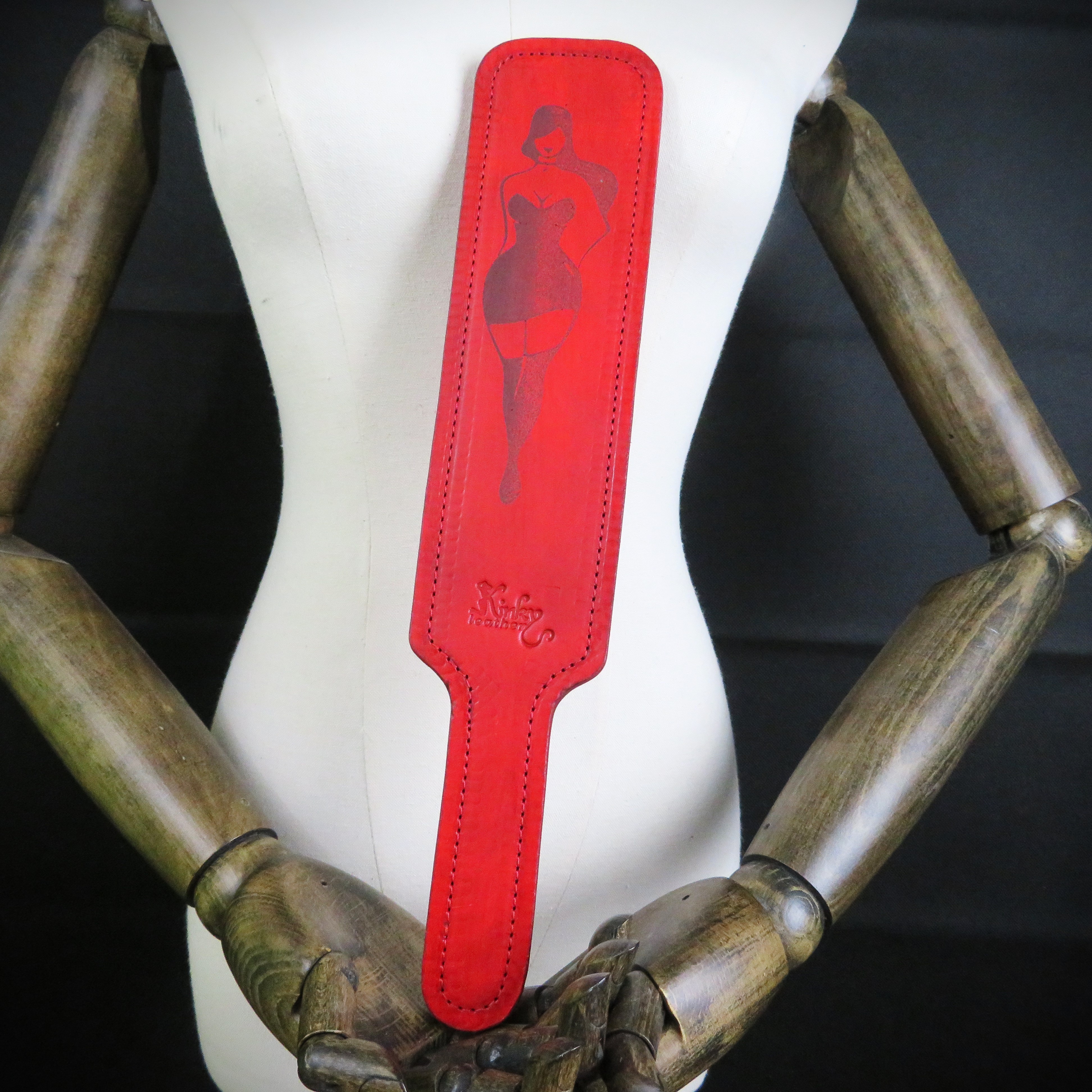 Handmade Red Leather Spanking Paddle – Engraved Woman Silhouette
