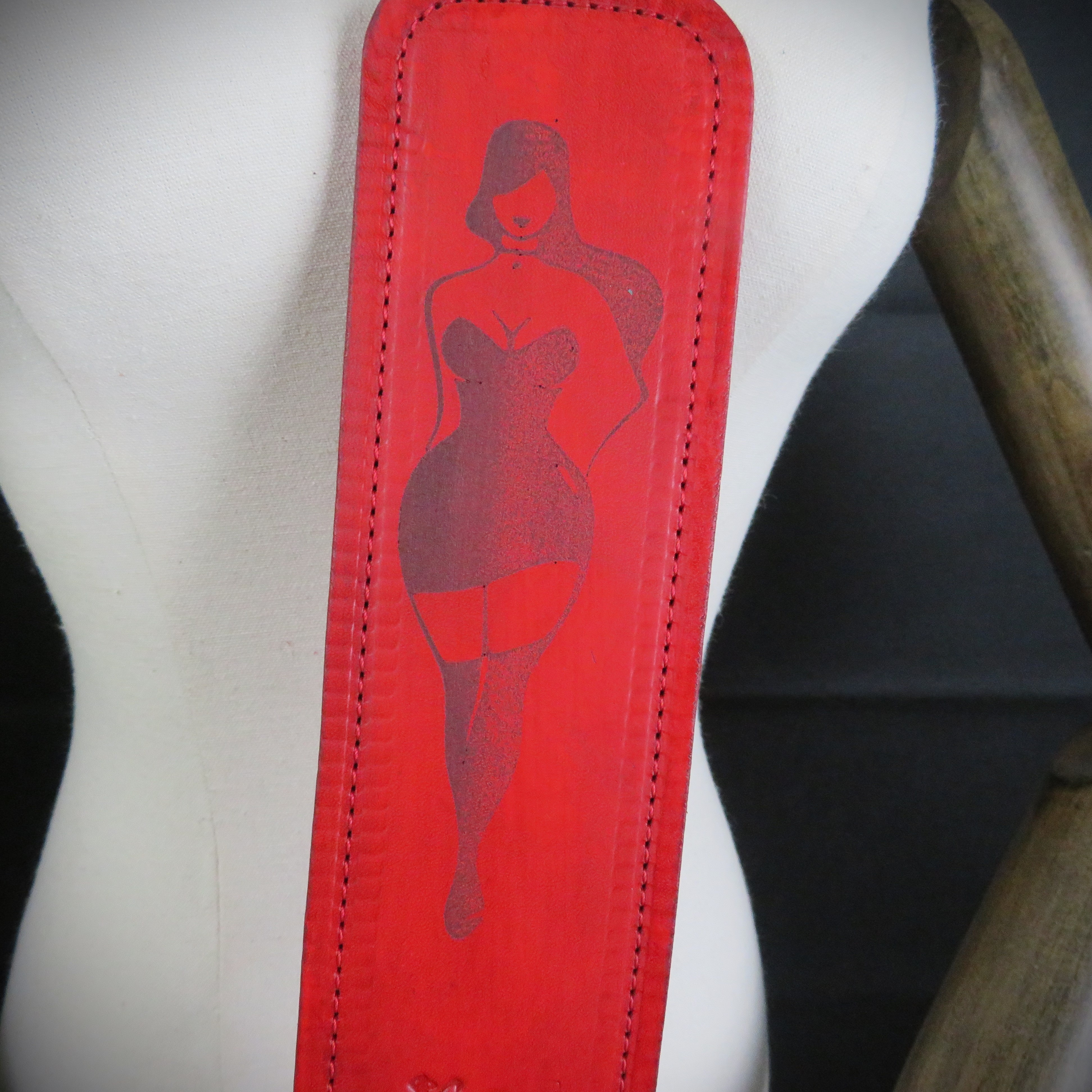 Handmade Red Leather Spanking Paddle – Engraved Woman Silhouette