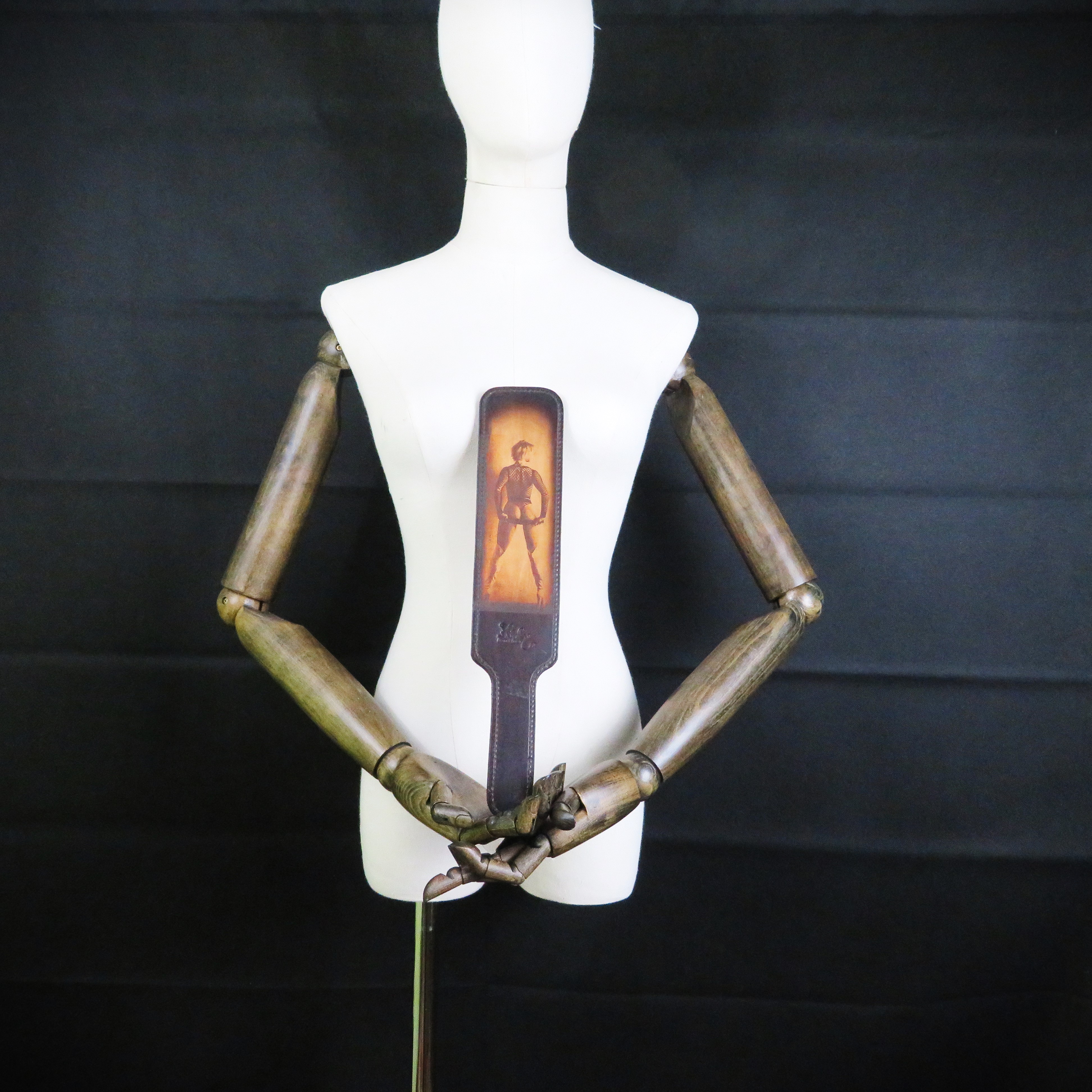 Handmade Brown Leather Spanking Paddle – Engraved Woman Silhouette