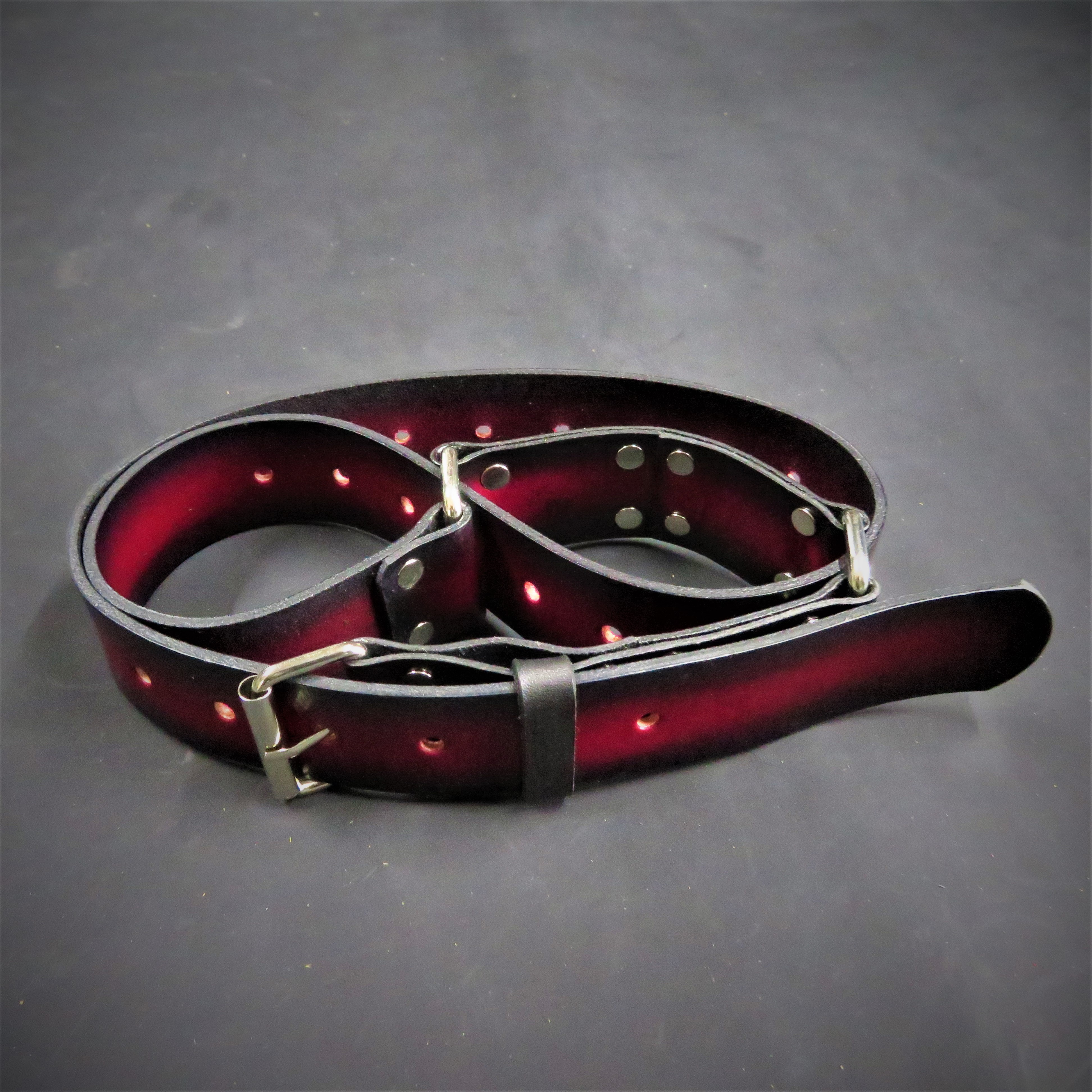 Dual-Purpose Hobble Belt – Red & Black Leather Restraint