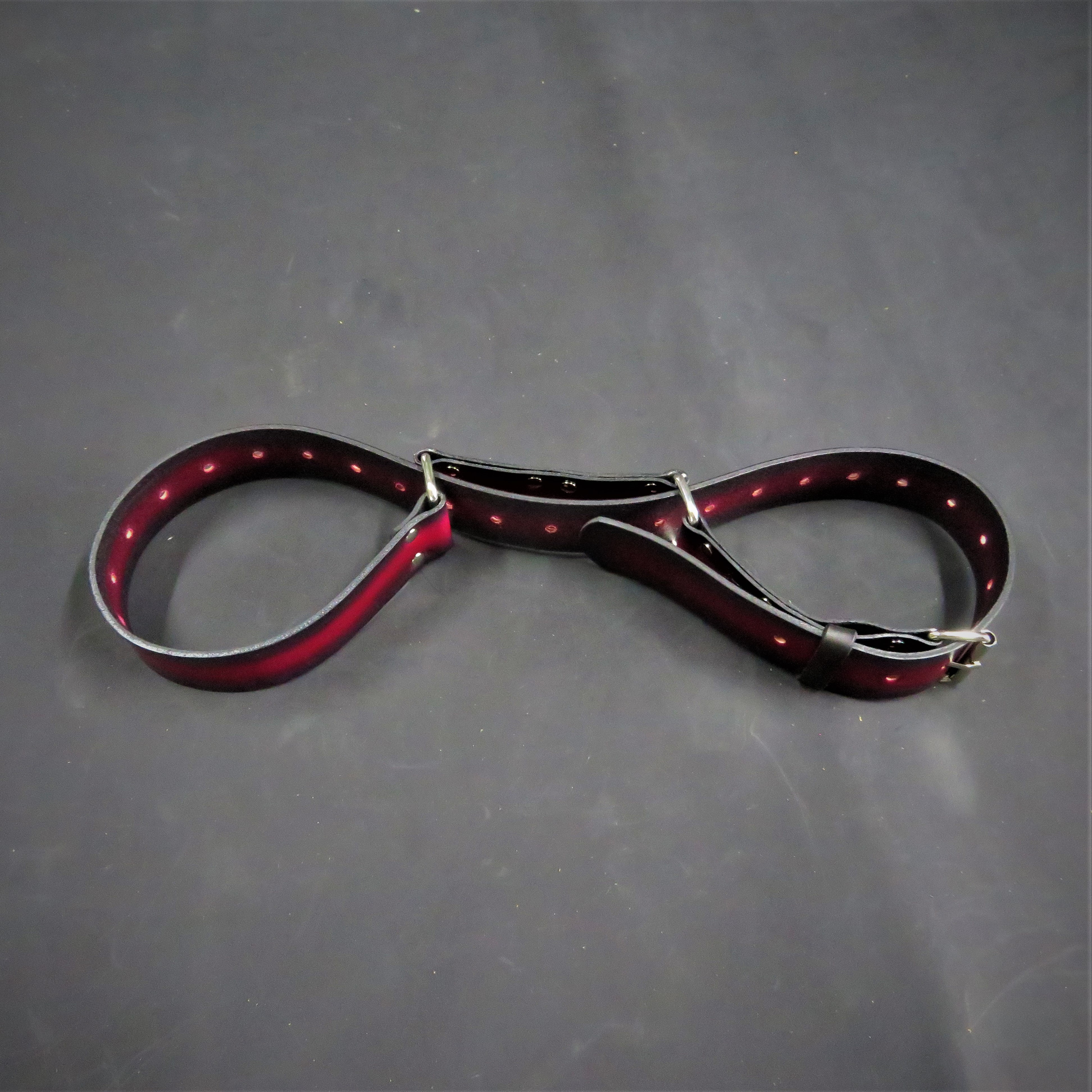 Dual-Purpose Hobble Belt – Red & Black Leather Restraint