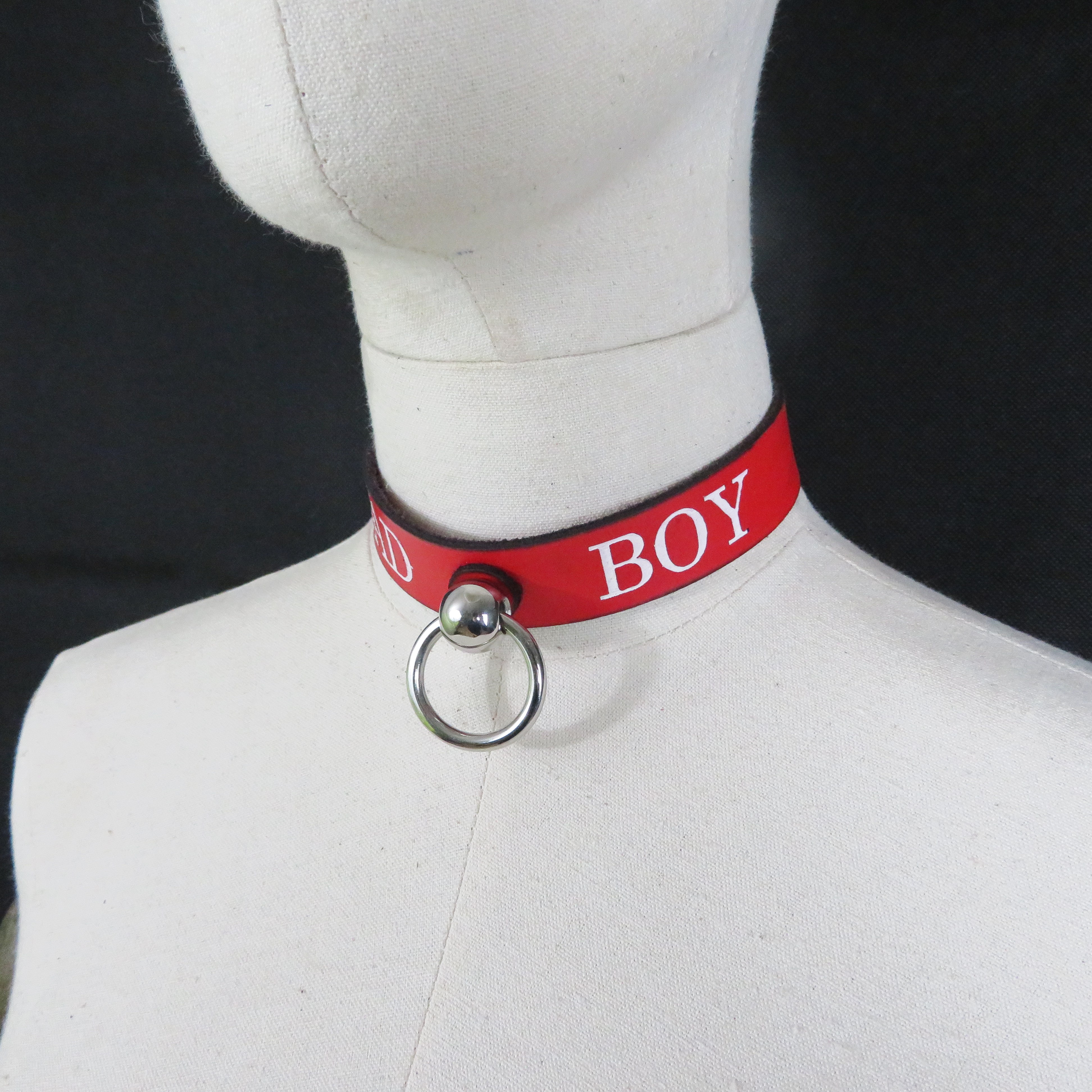 Red Leather BDSM Collar – "BAD BOY" Kinky Neck Restraint