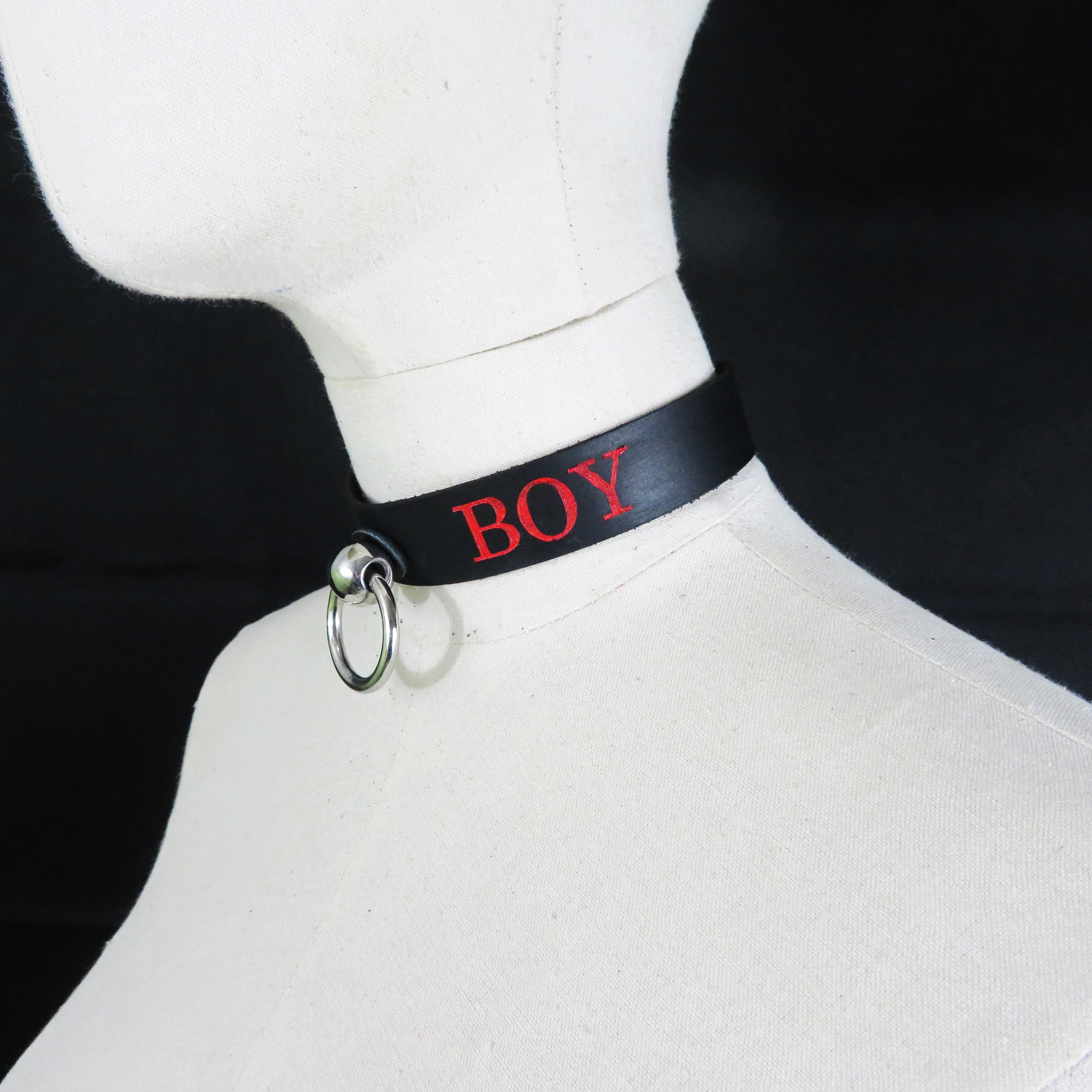 Black Leather BDSM Collar – "BAD BOY" Bondage Neck Restraint