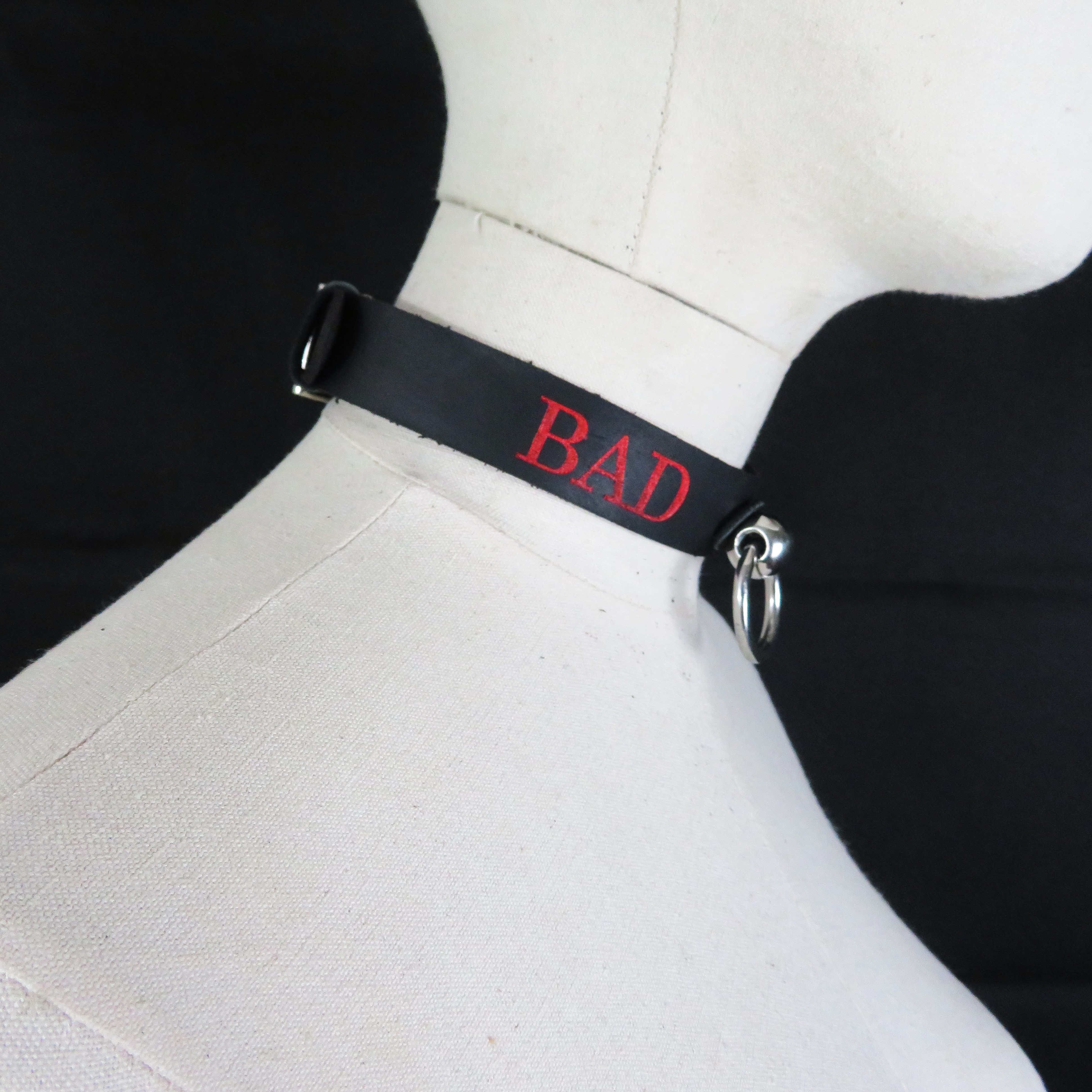 Black Leather BDSM Collar – "BAD BOY" Bondage Neck Restraint